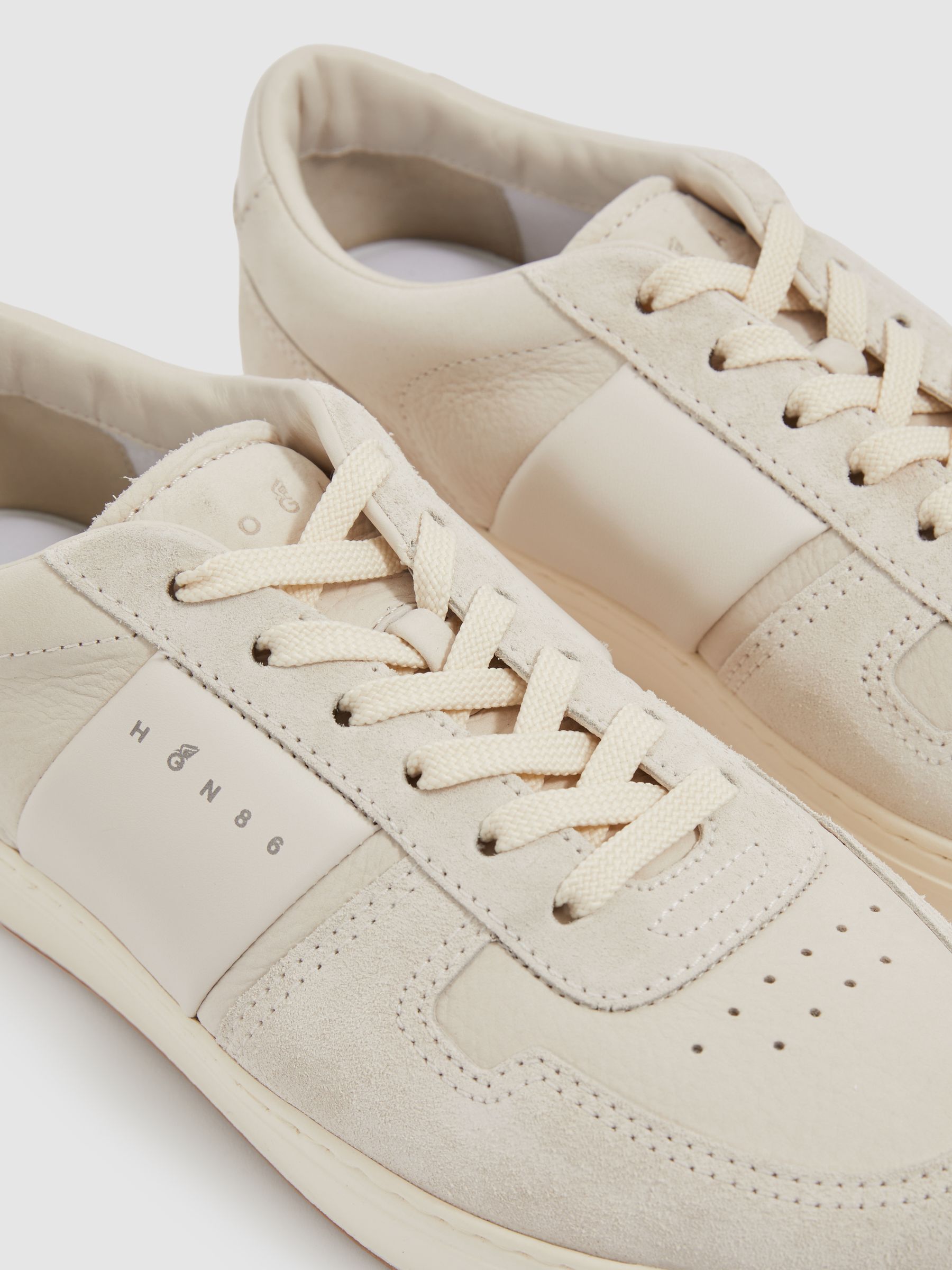 Hogan Leather And Suede Lace-Up Trainers in Cream