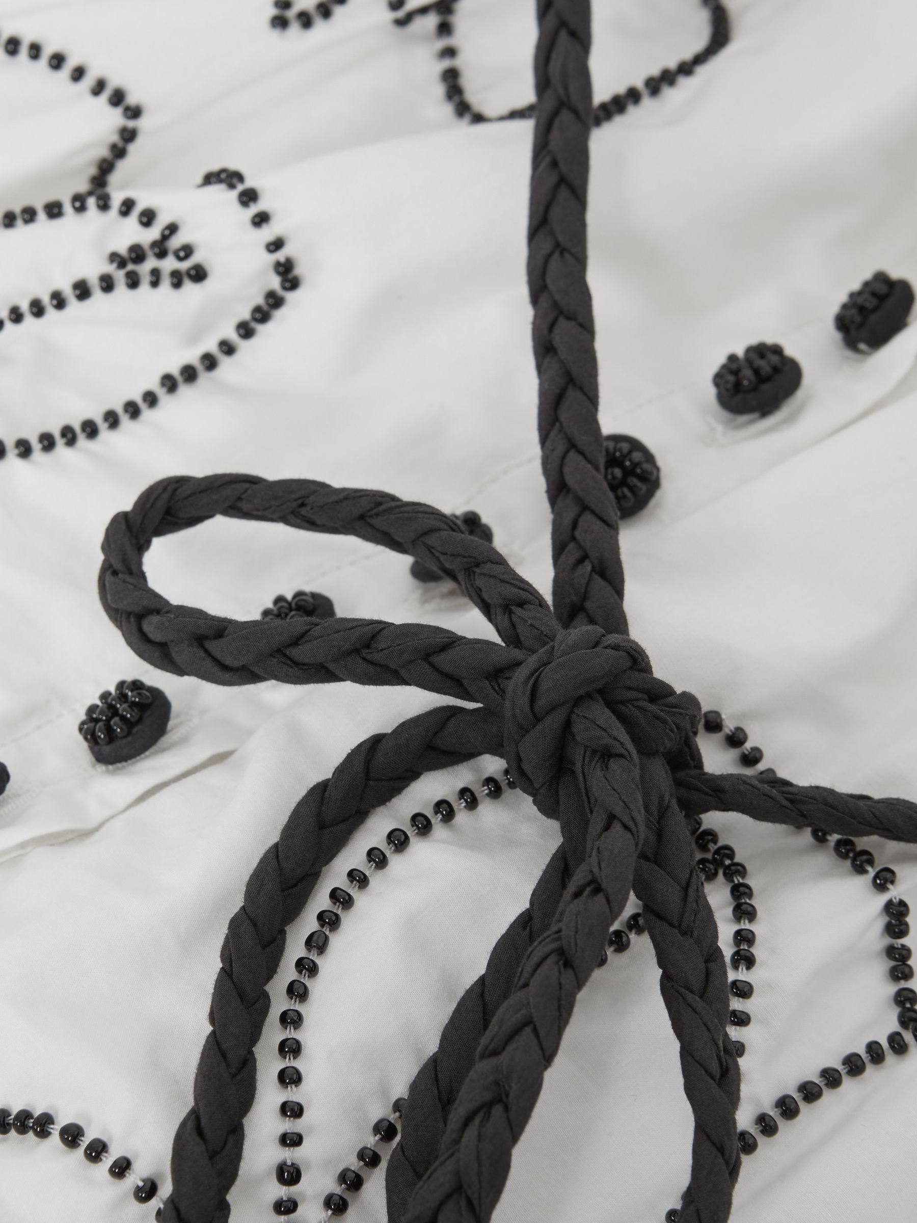 Joslin Beaded Cotton Shirt Mini Dress in White/Black