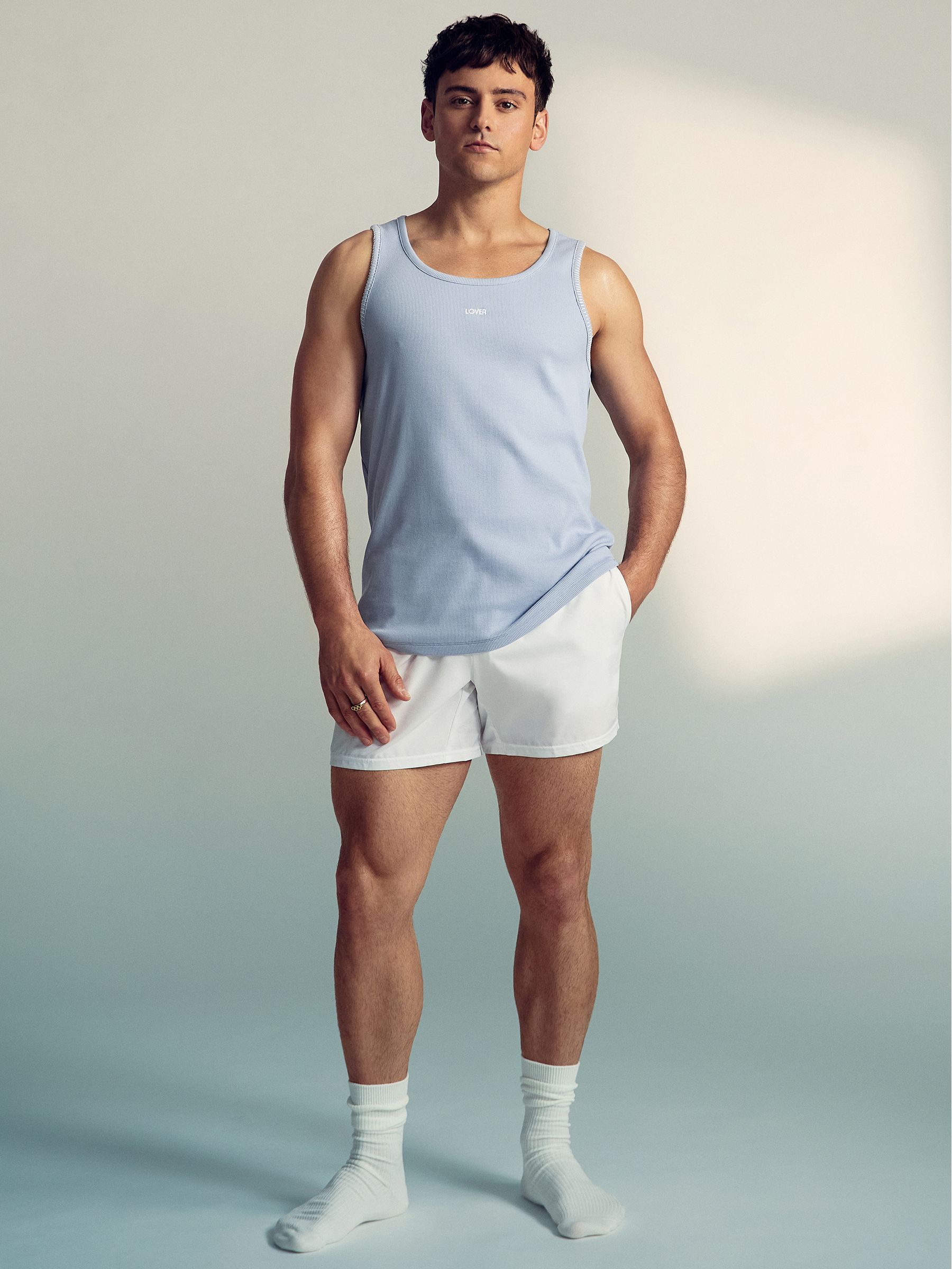 Reiss | Tom Daley Cotton Lover Vest with Stretch in Soft Blue