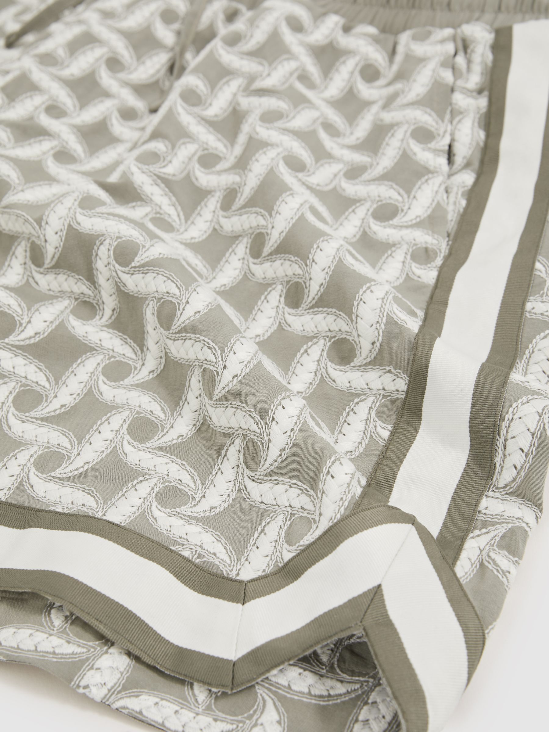 Reiss | Ché Embroidered-Motif Shorts in Sage/White