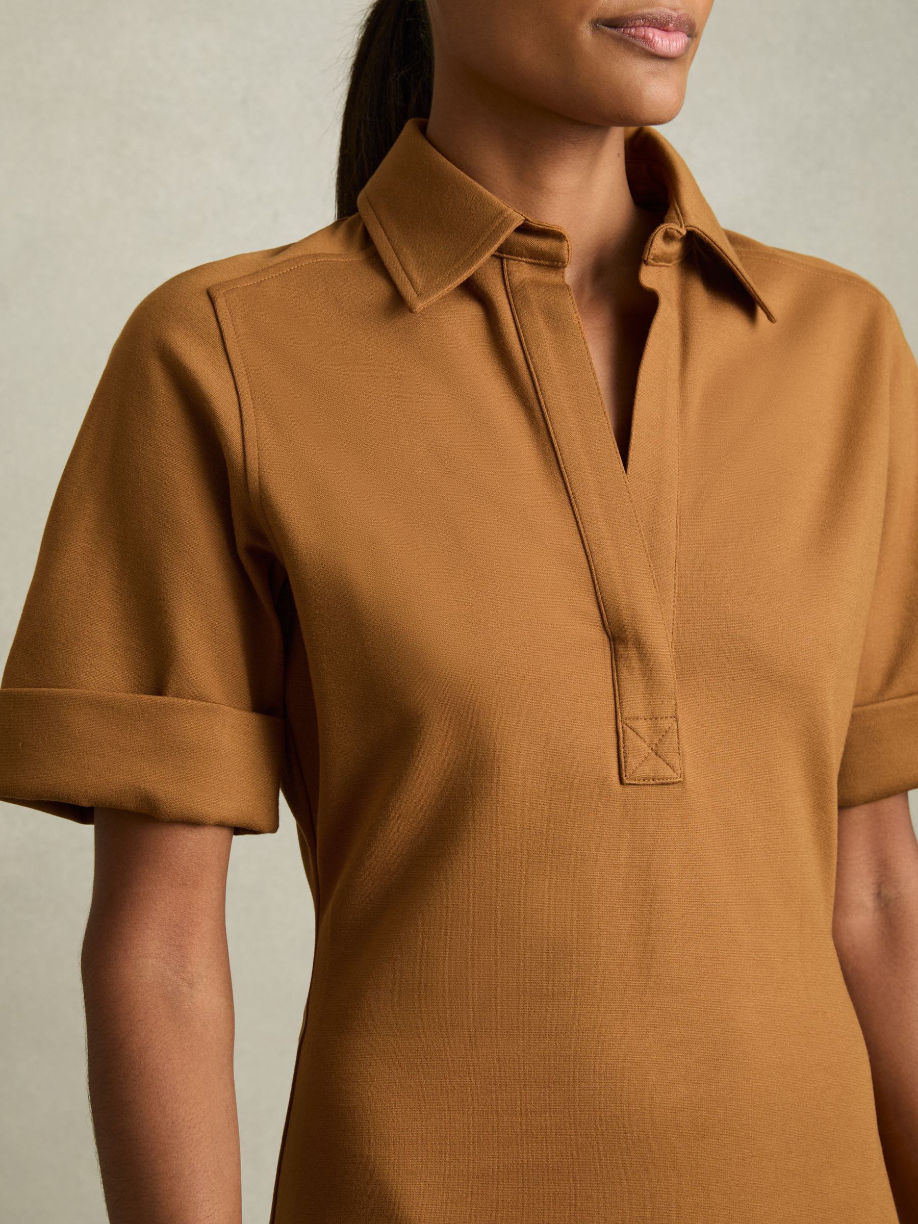 Jersey Open-Collar Bodycon Dress in Mustard