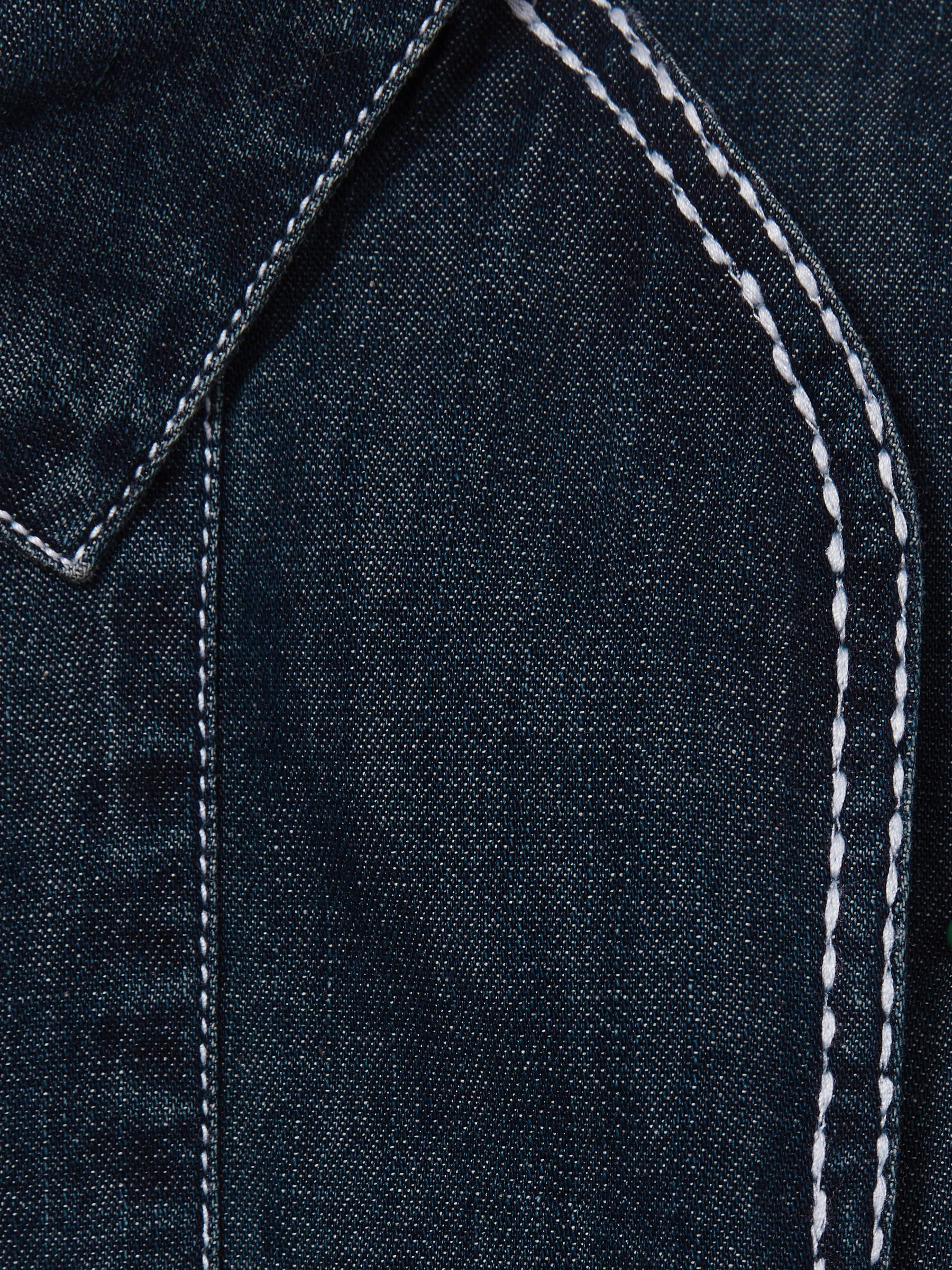 13-14 yrs Chambray Contrast-Stitch Flippy Dress in Blue