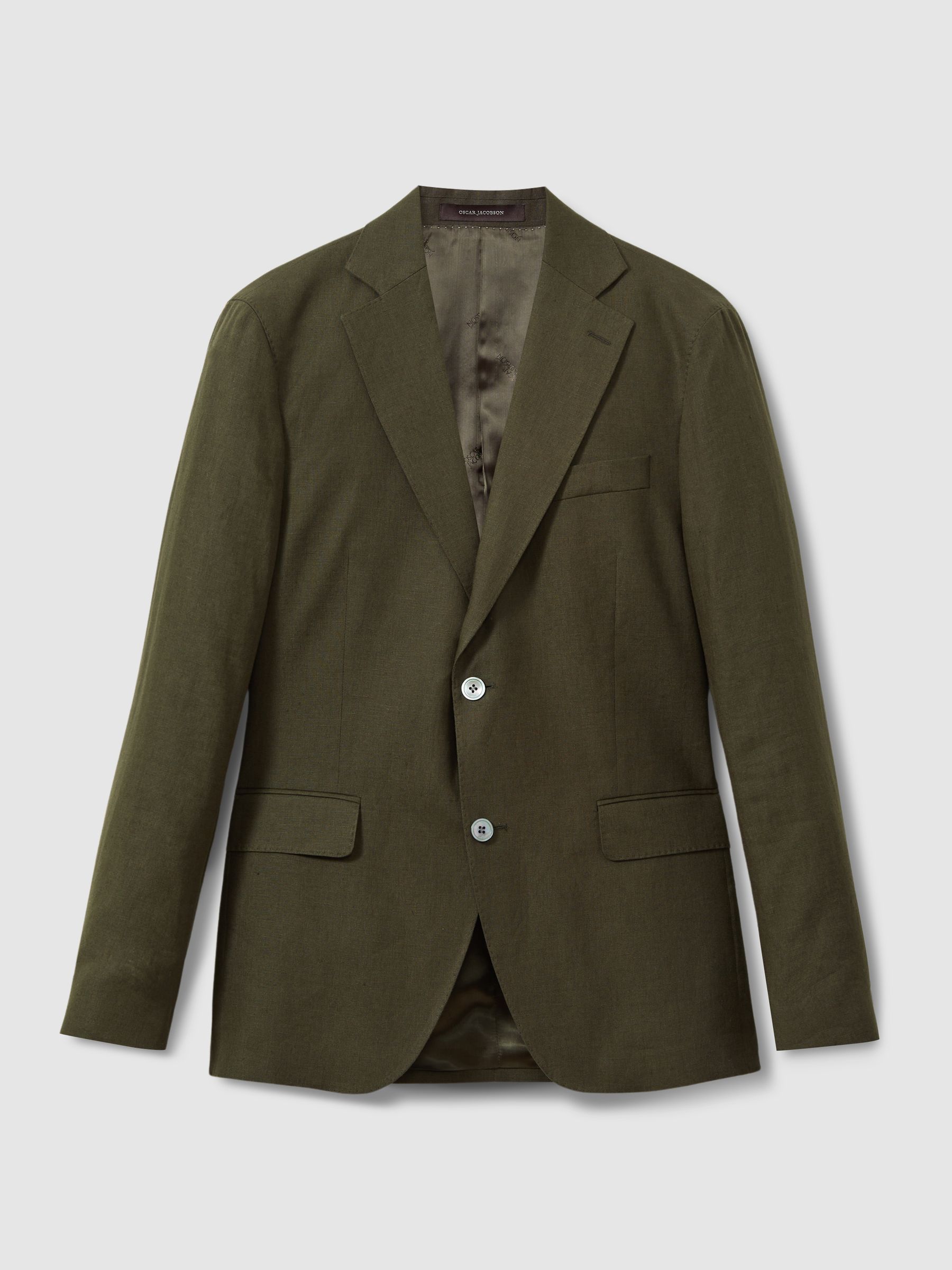 Oscar Jacobson Linen Double Breasted Blazer in Green