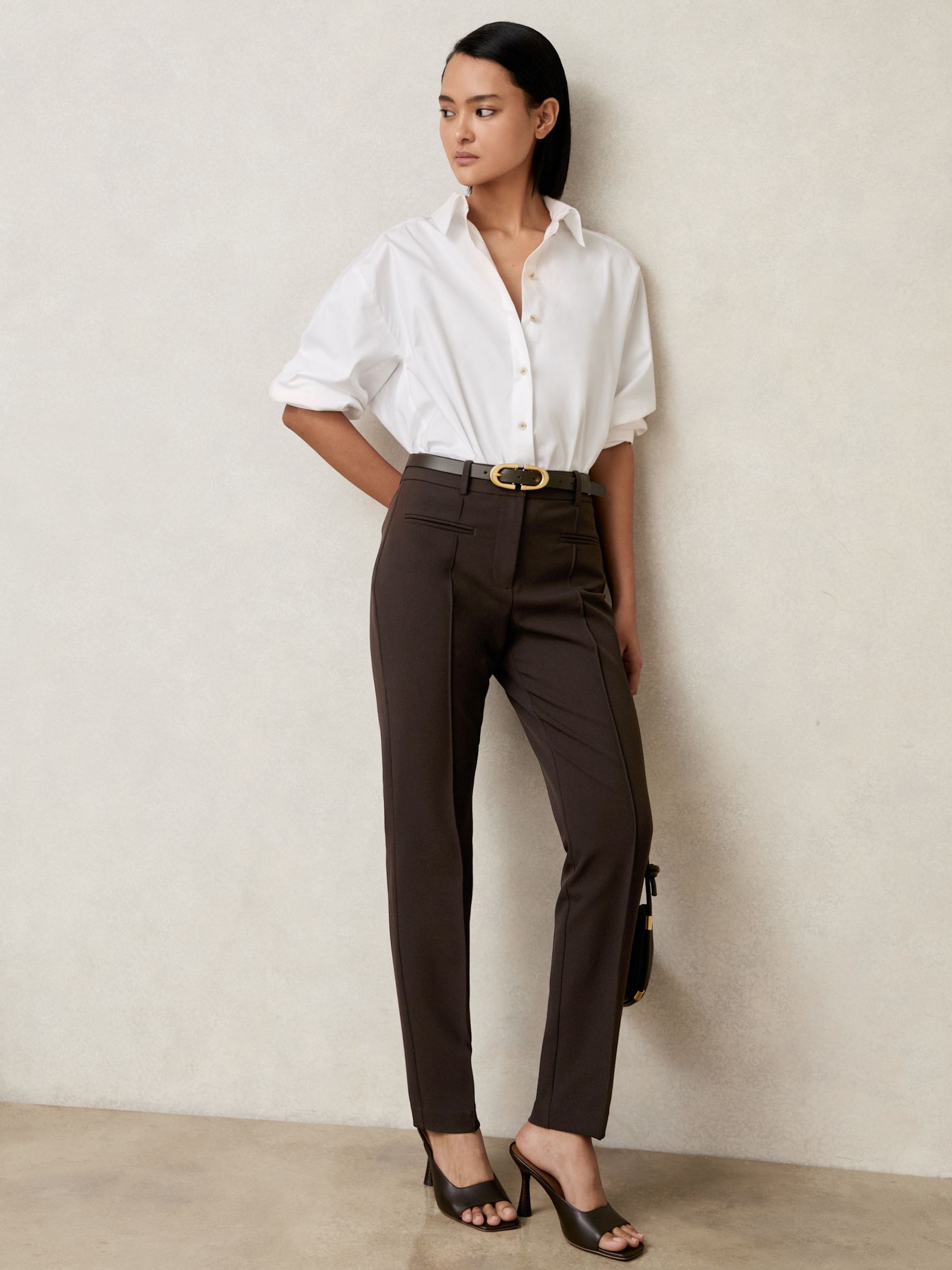 Pintuck Tapered Trousers in Chocolate Brown