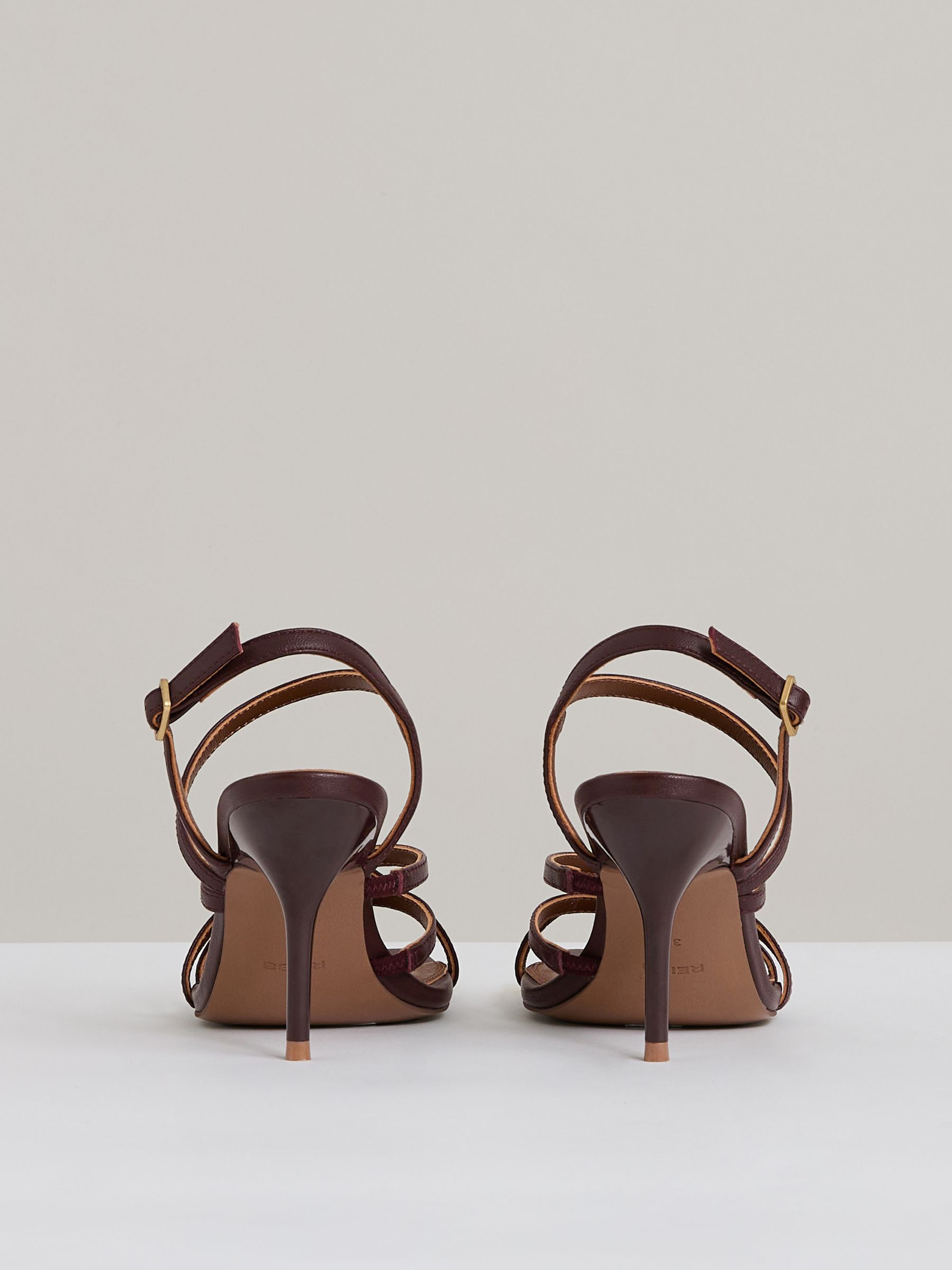 Leather Strappy Stiletto Sandals in Oxblood