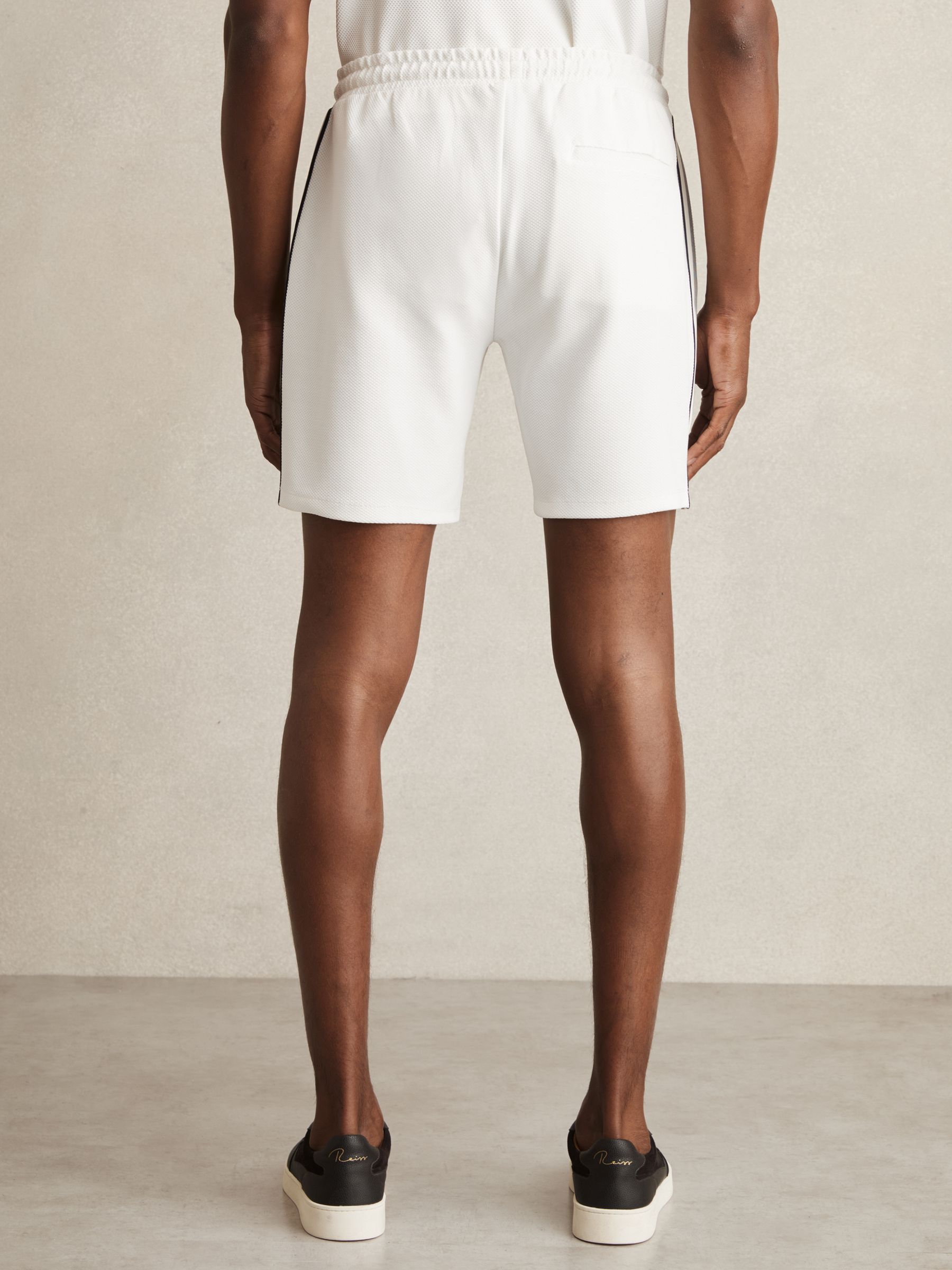 Textured Tape Drawstring Shorts in Off White