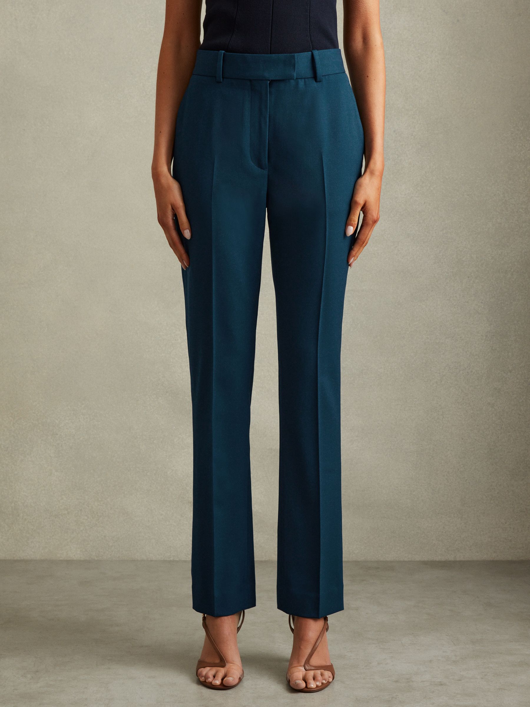 Slim Fit Wool Blend Suit Trousers in Teal