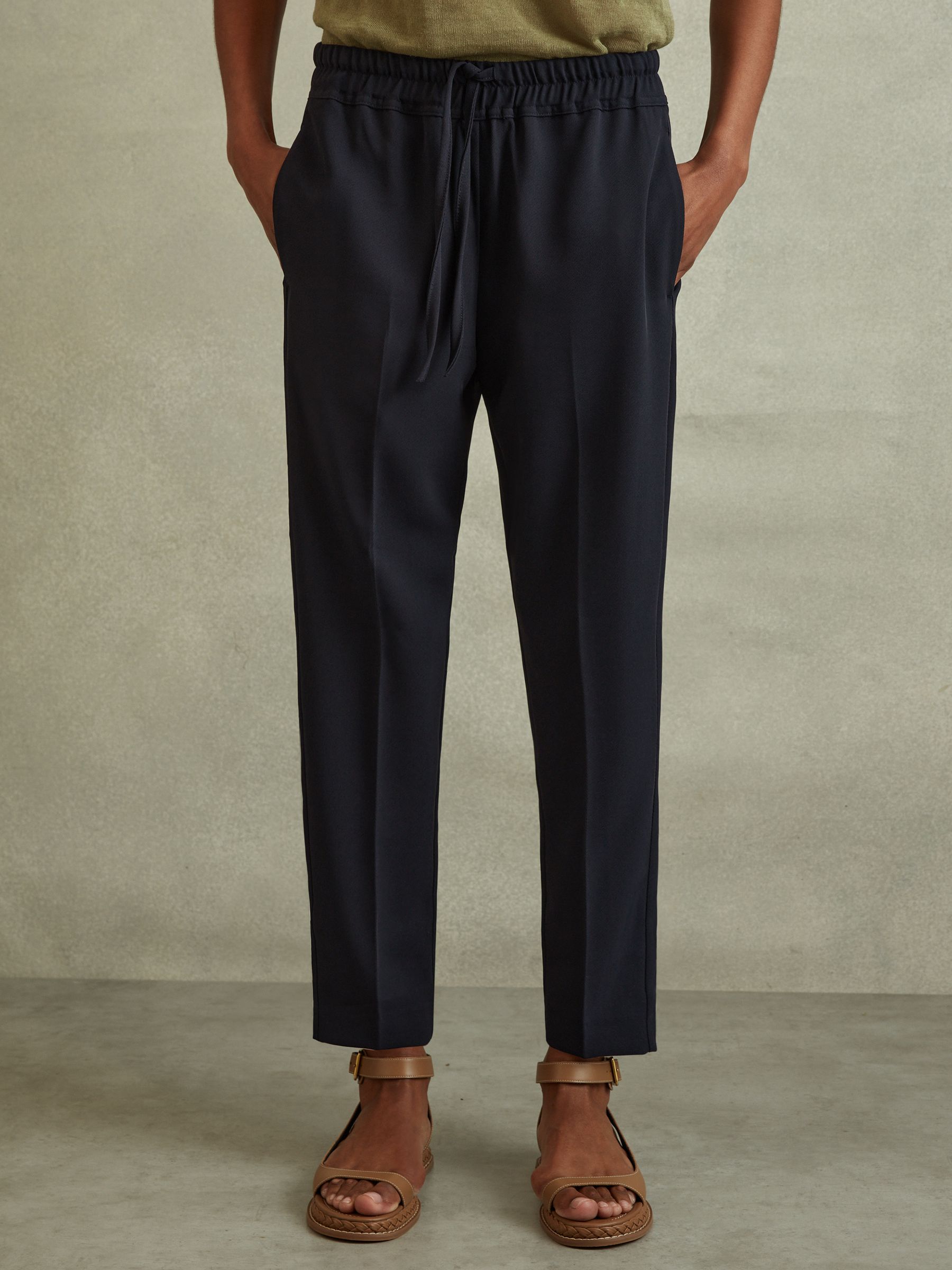 Tapered Pull On Trousers in Navy