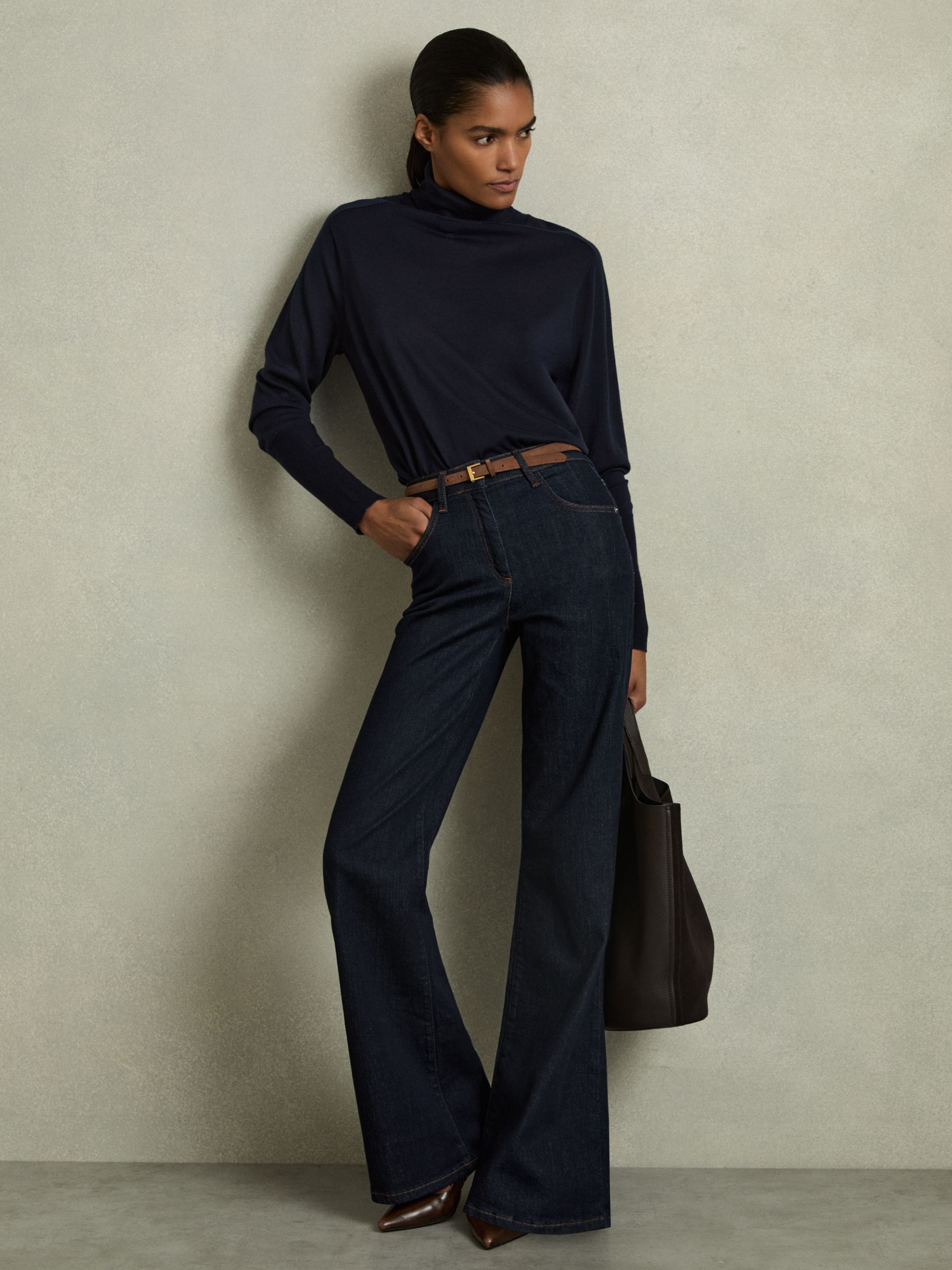 Roll-Neck Jumper With Cashmere in Navy