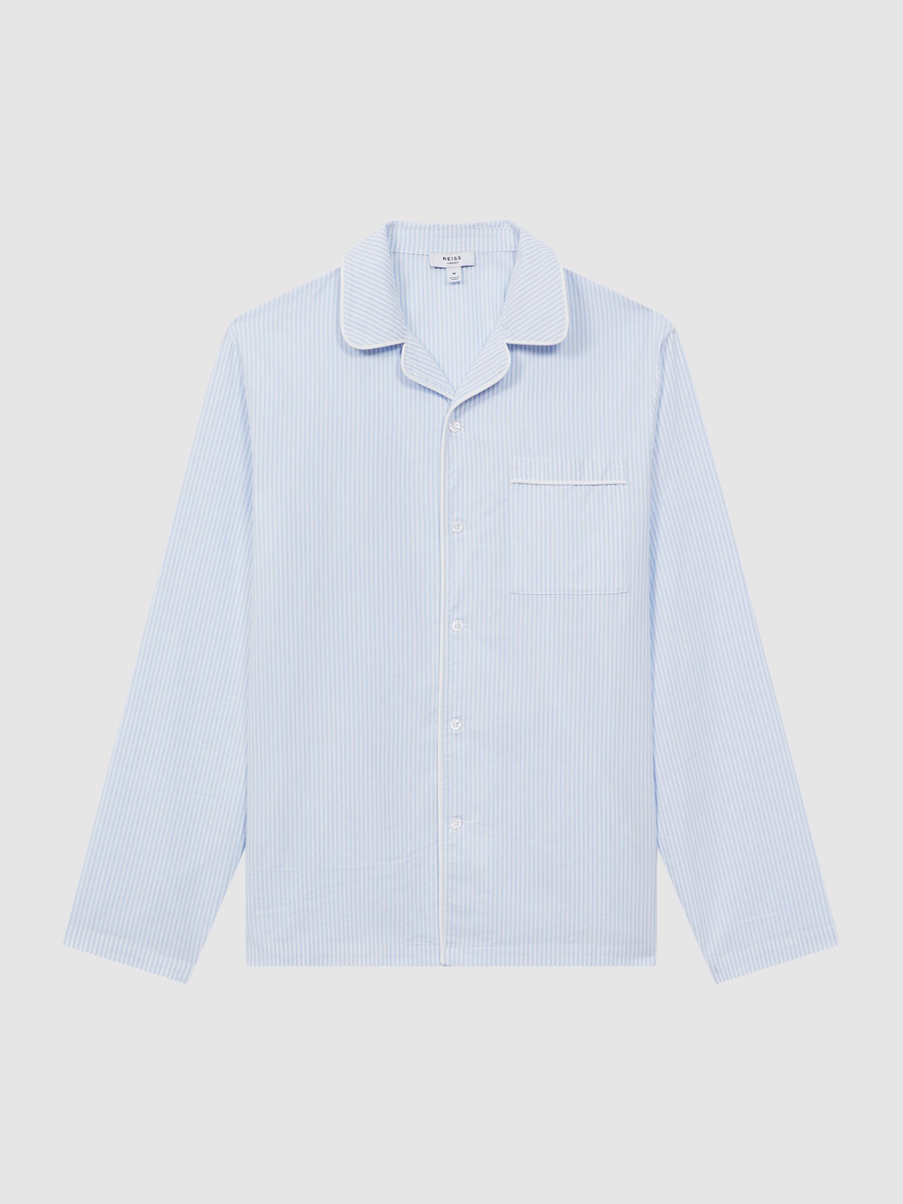 Striped Cotton Button-Through Pyjama Shirt in Blue/White