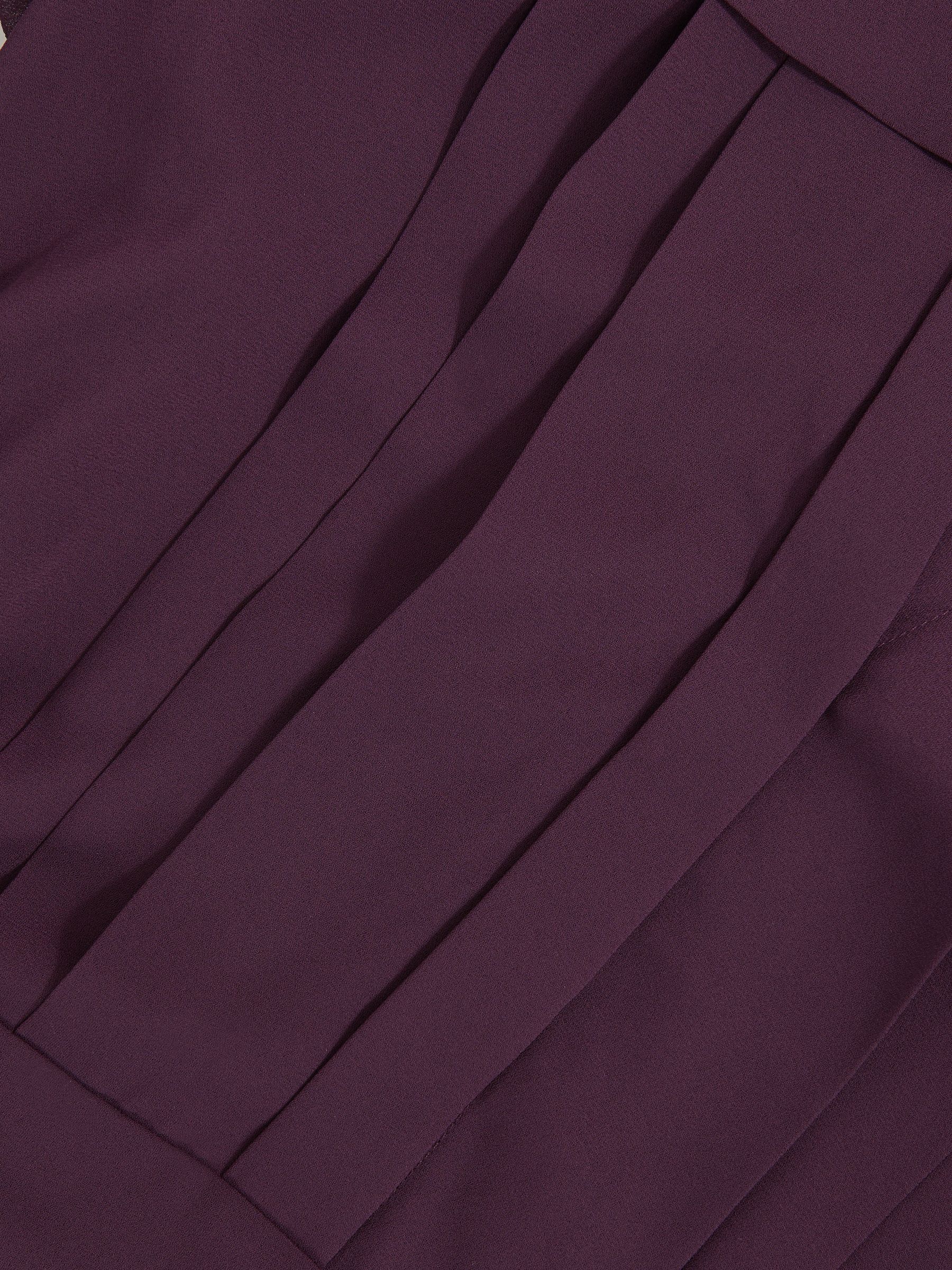 Pleated Sheer-Sleeve Mini Dress in Burgundy