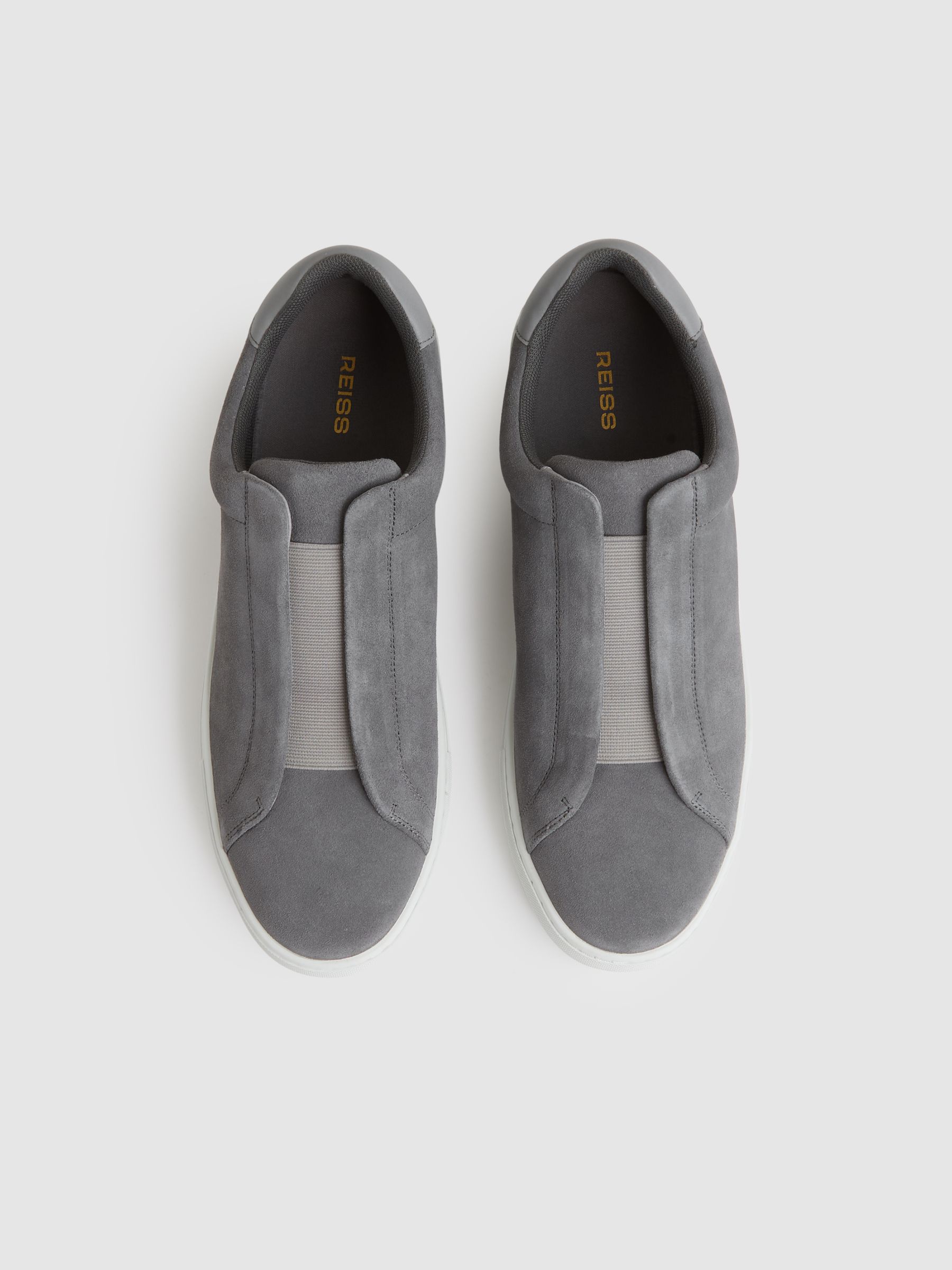 Suede Slip-On Elasticated Trainers in Grey