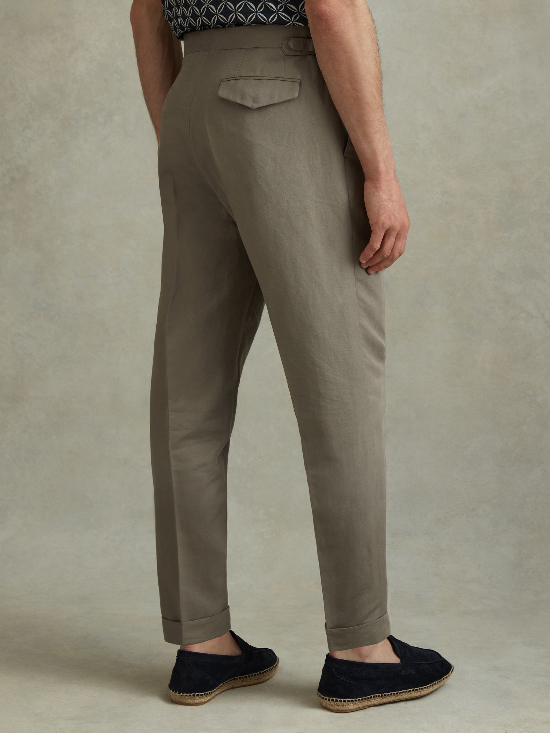 Relaxed Cropped Trousers with Turned-Up Hems in Light Khaki