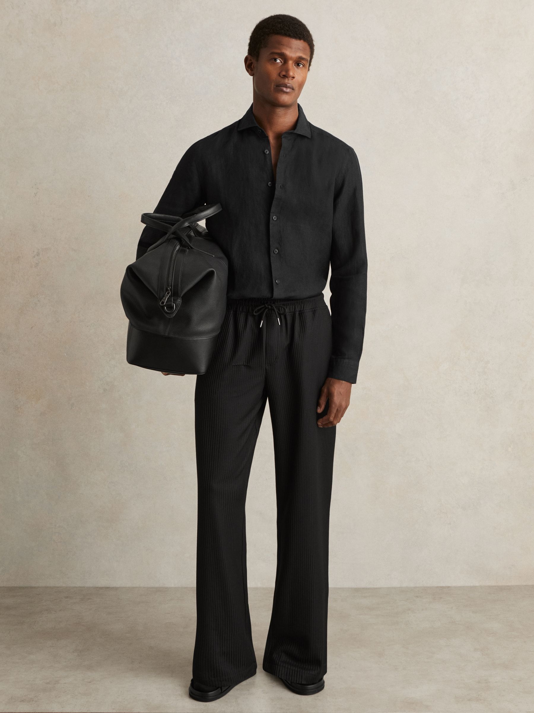 Linen Button-Through Shirt in Black