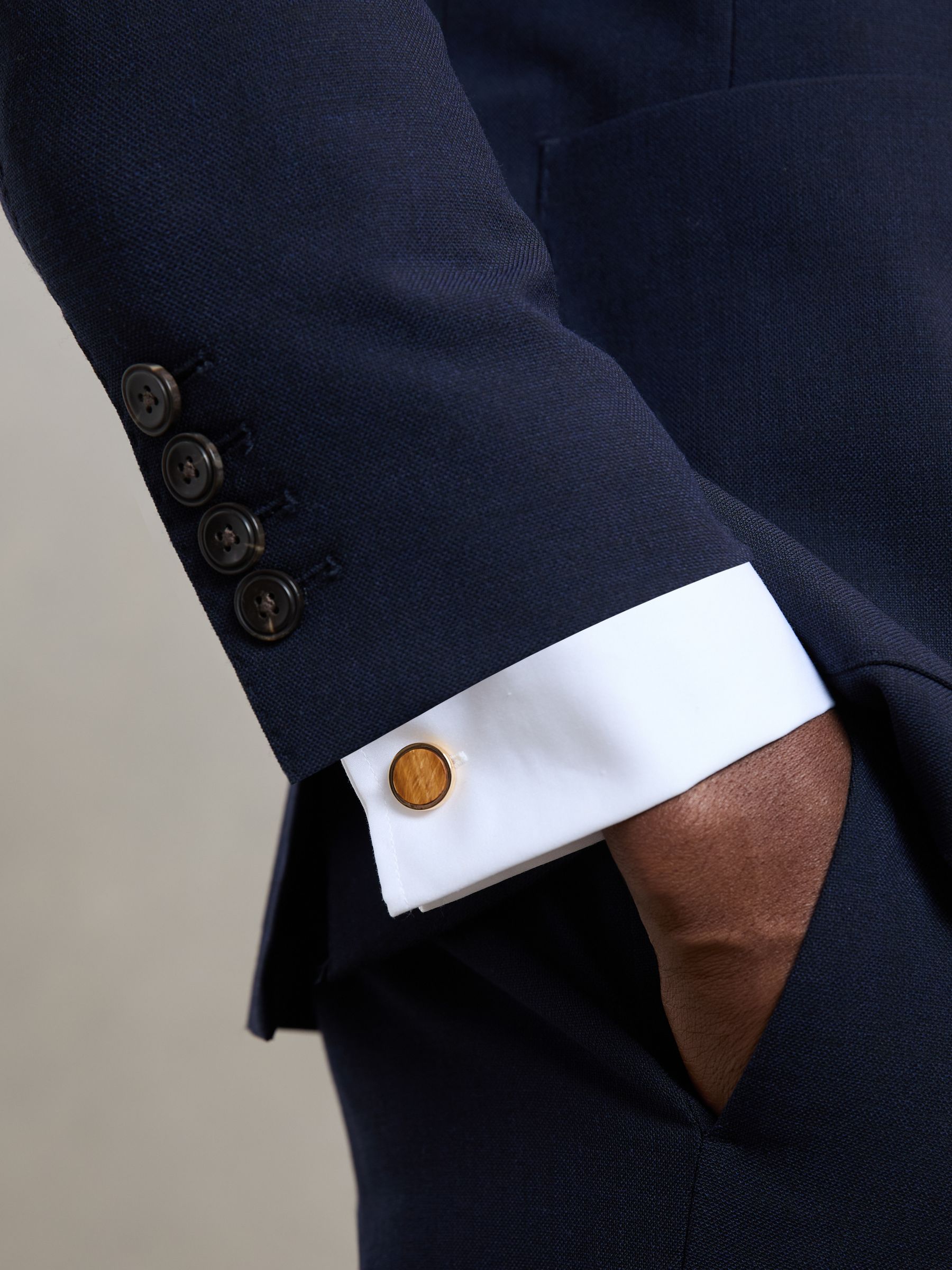 Inlaid Round Cufflinks in Gold/Tigers Eye