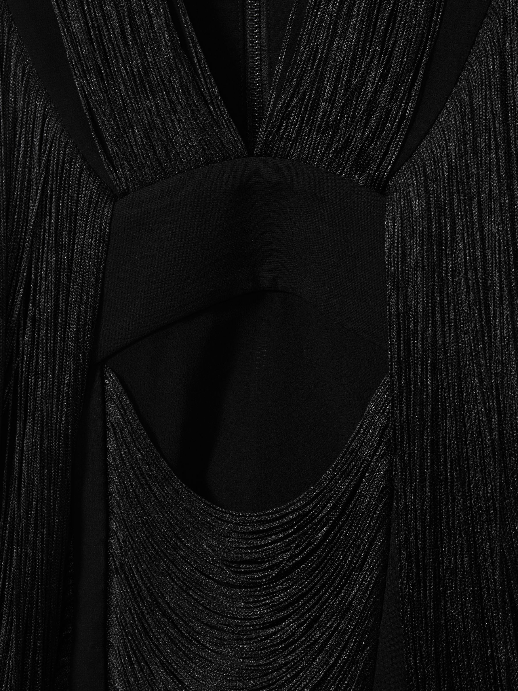 Atelier Draped Fringe Deep-V Top in Black