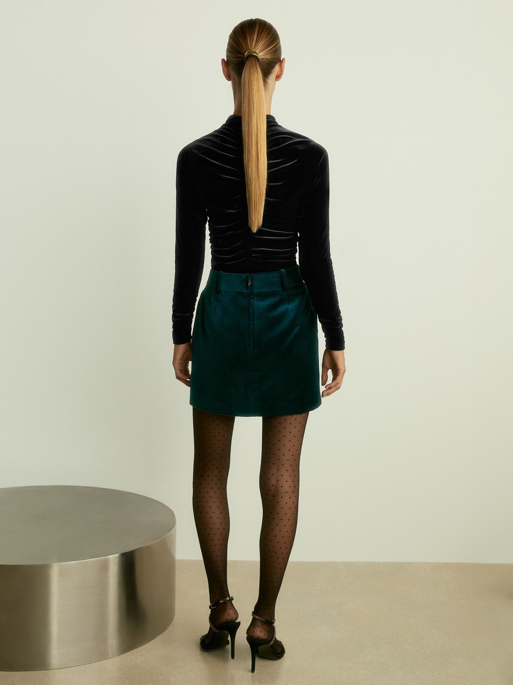 Velvet and Satin Suit Skirt in Teal