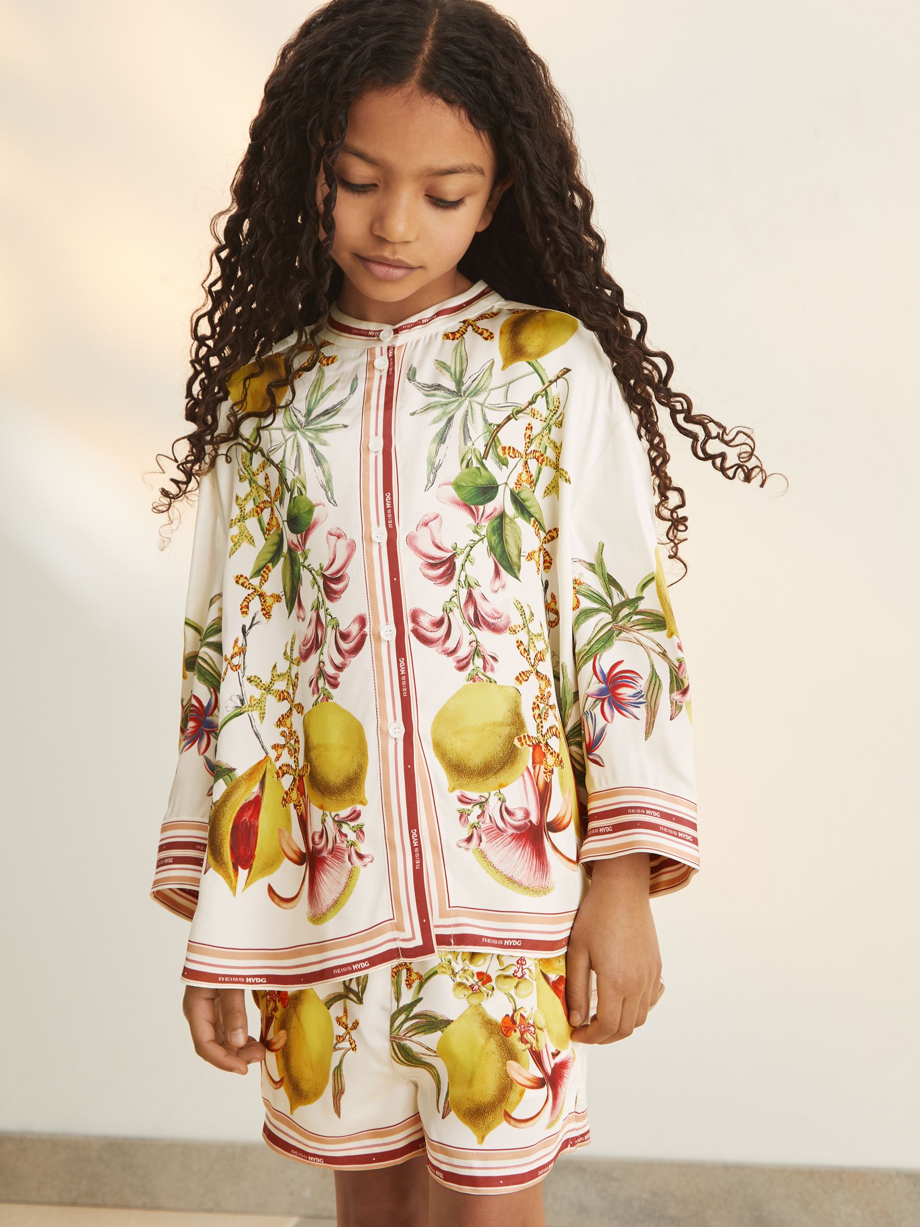 9-13 yrs Reiss | NYBG Satin Floral-Print Shirt in Ivory