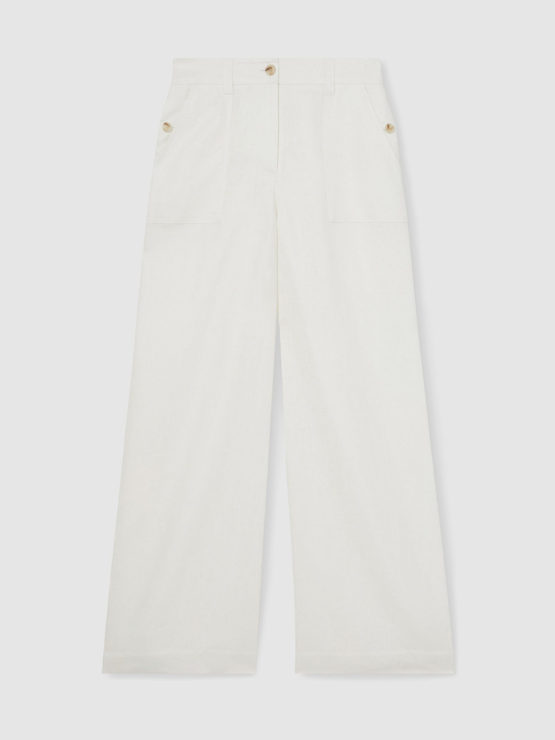 Petite Linen Wide Leg Trousers in White