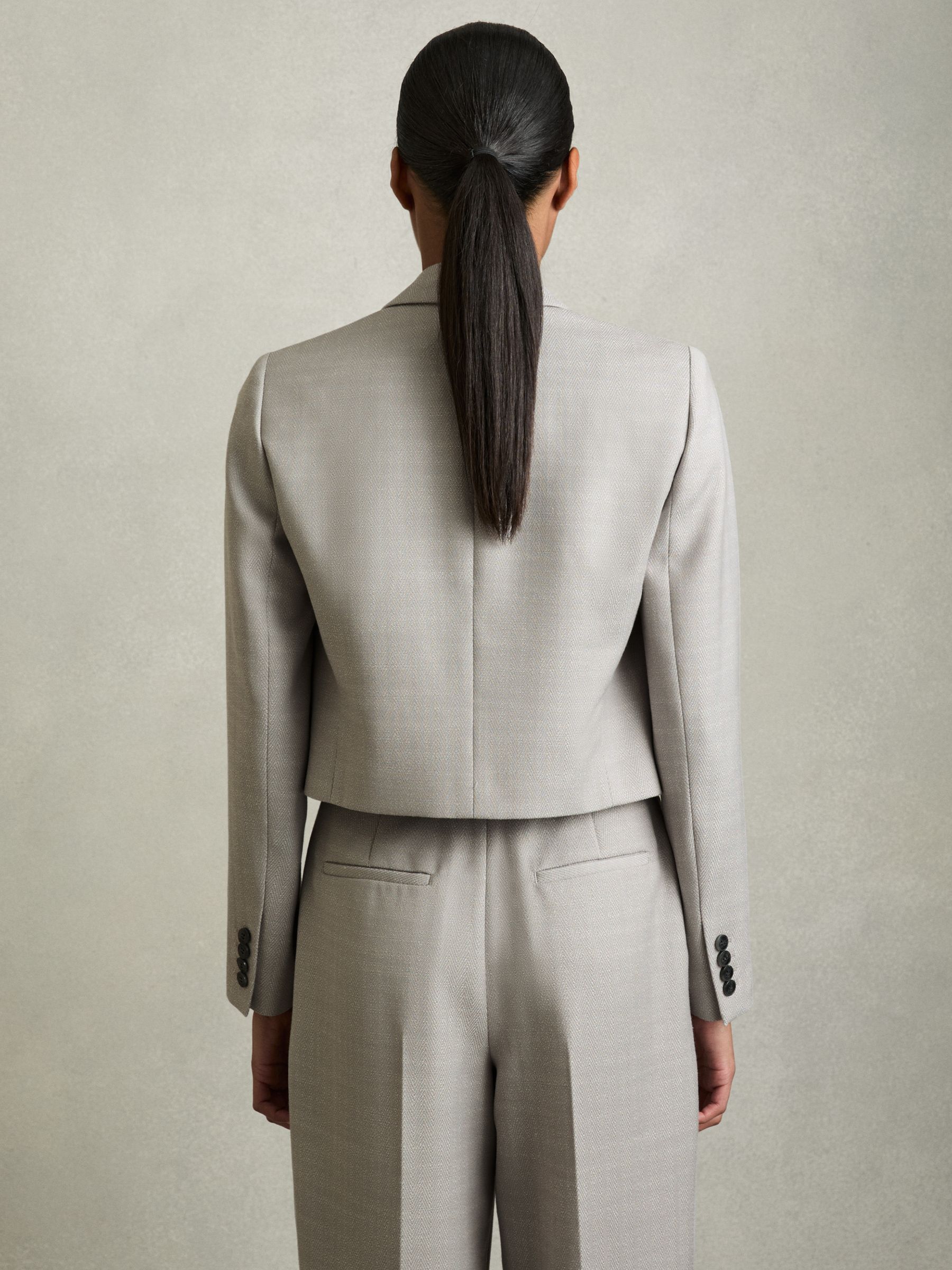 Double-Breasted Cropped Wool-Blend Blazer in Grey