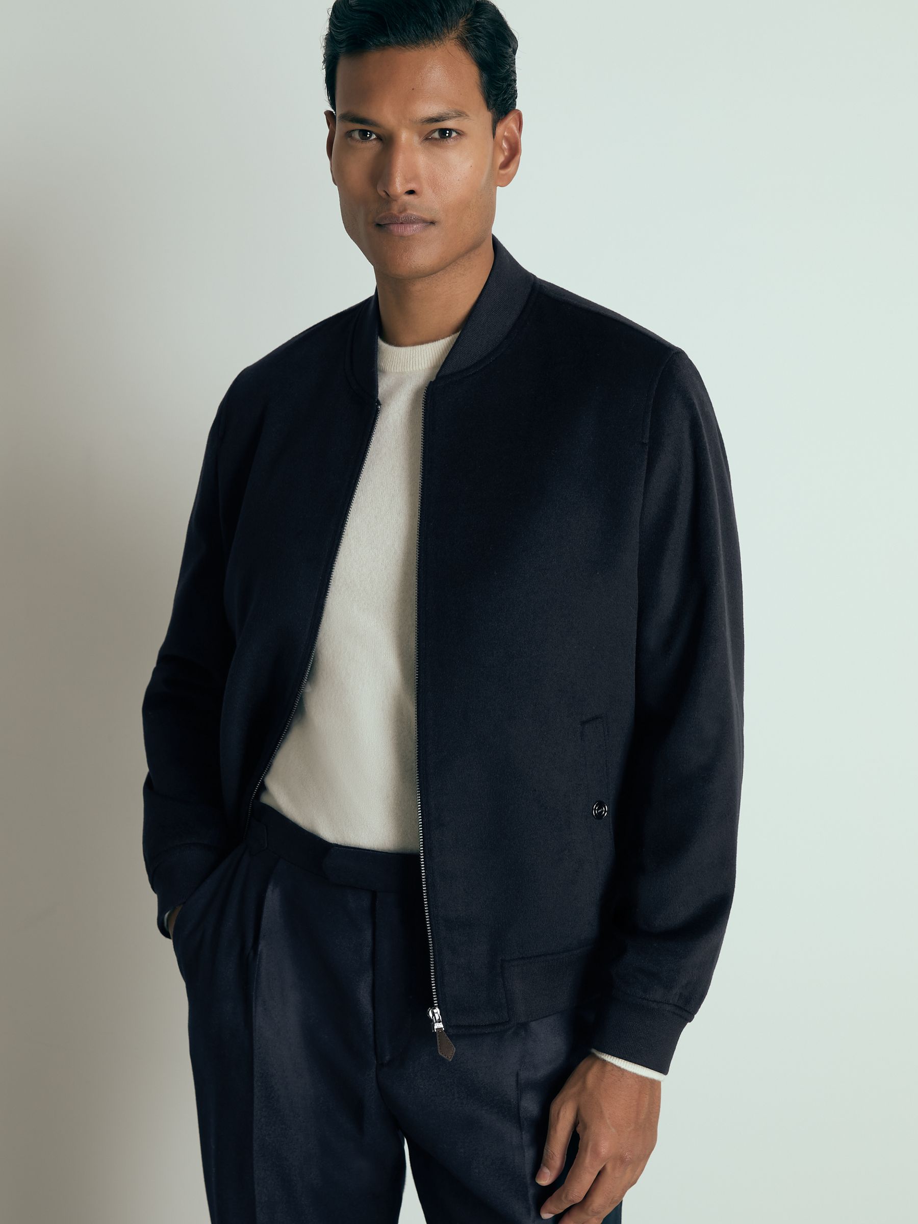 100% Cashmere Bomber Jacket in Navy