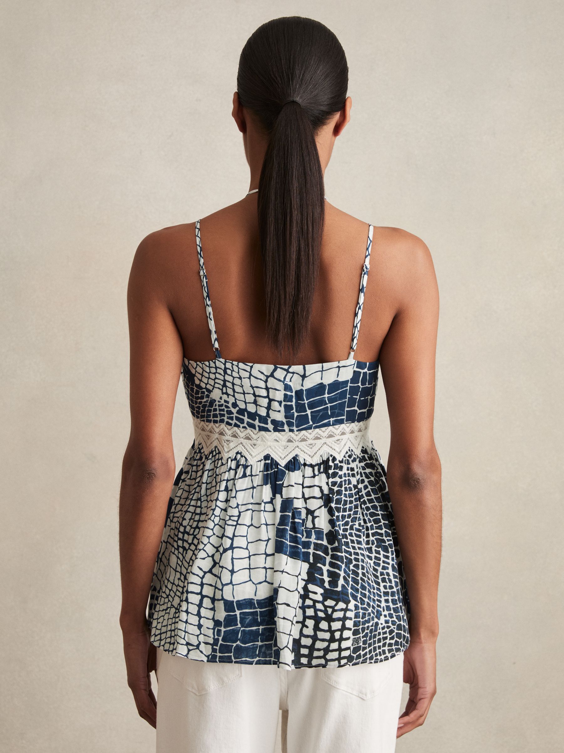 Animal Print Lace Trim Cami Top in Blue