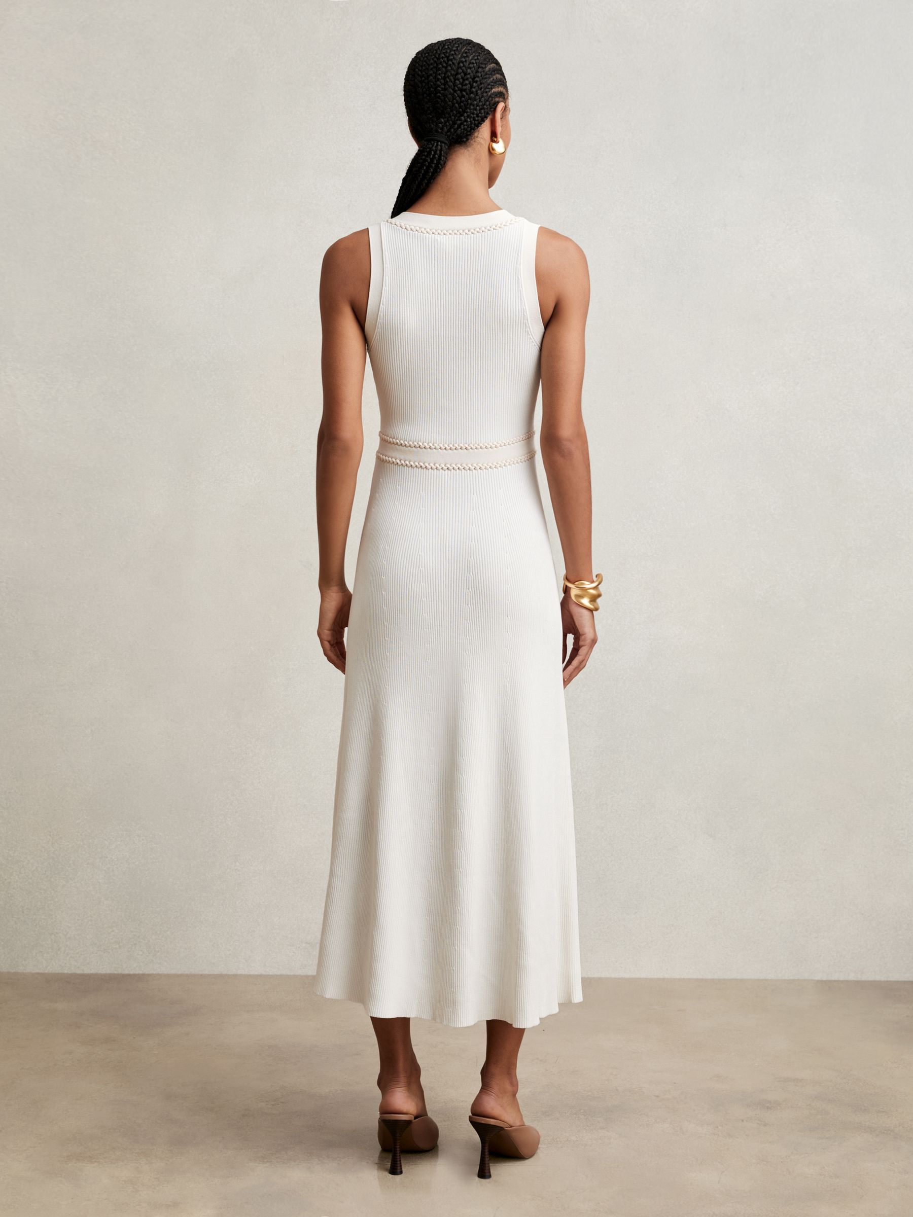 Craft-Stitch Knitted Midi Dress in Ivory