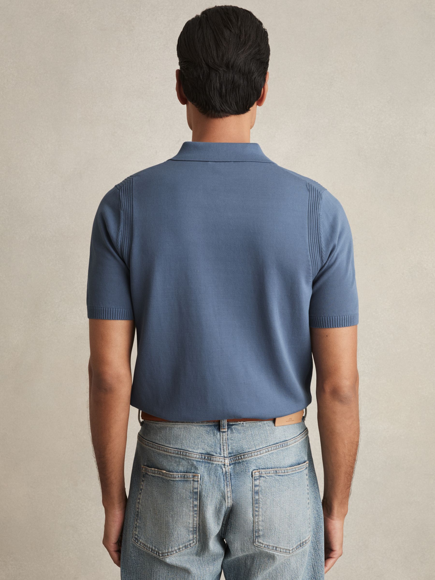 Cotton Half-Zip Knitted Polo Shirt in Airforce Blue