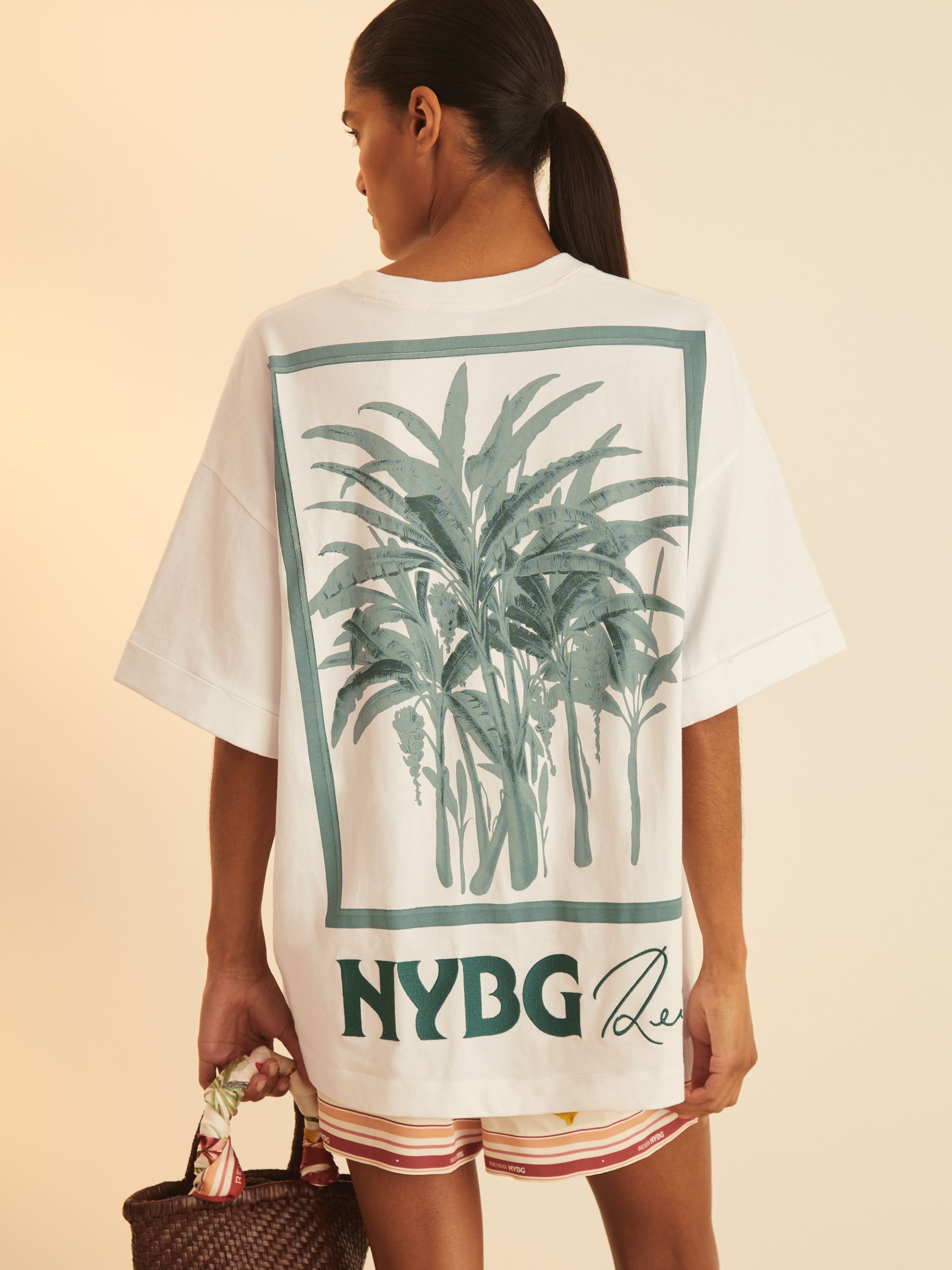 Reiss | NYBG Floral Oversize T-Shirt in Blue/Ivory