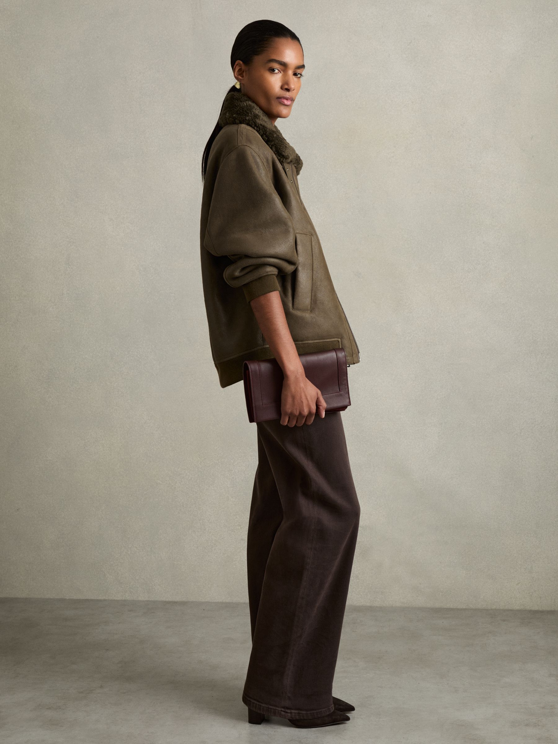 Shearling Aviator Jacket in Dark Khaki