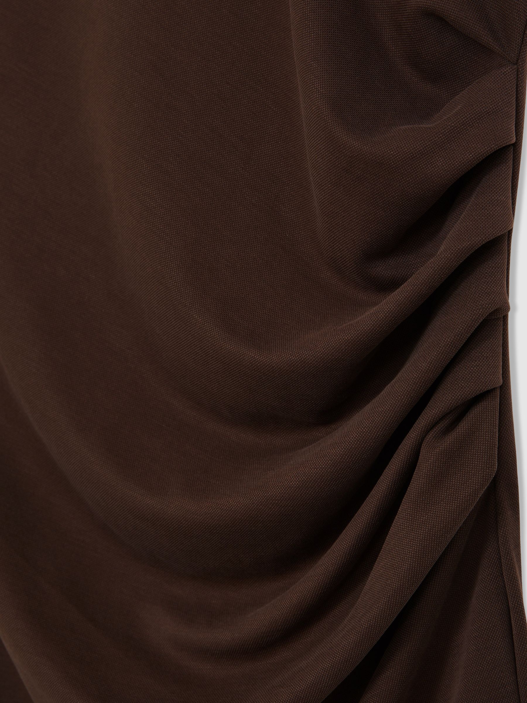 Jersey Ruched Racer Midi Dress in Chocolate Brown