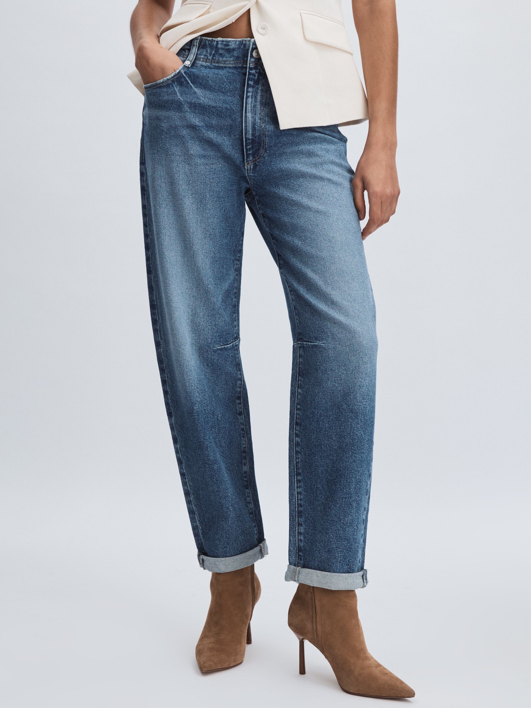 Paige Barrel Leg Turn-Up Rolled Cuff Jeans in Ryland Blue