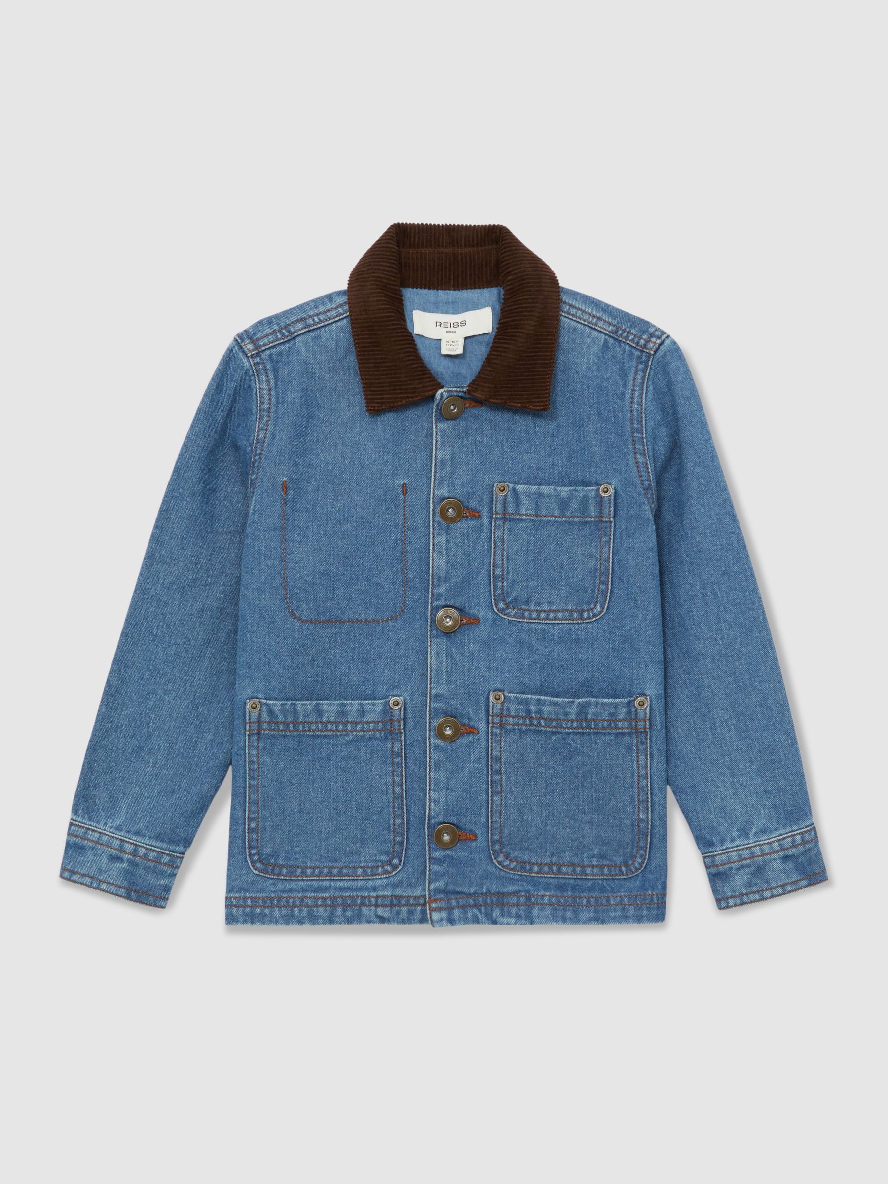 3-9 yrs Corduroy-Collar Denim Jacket in Mid Blue