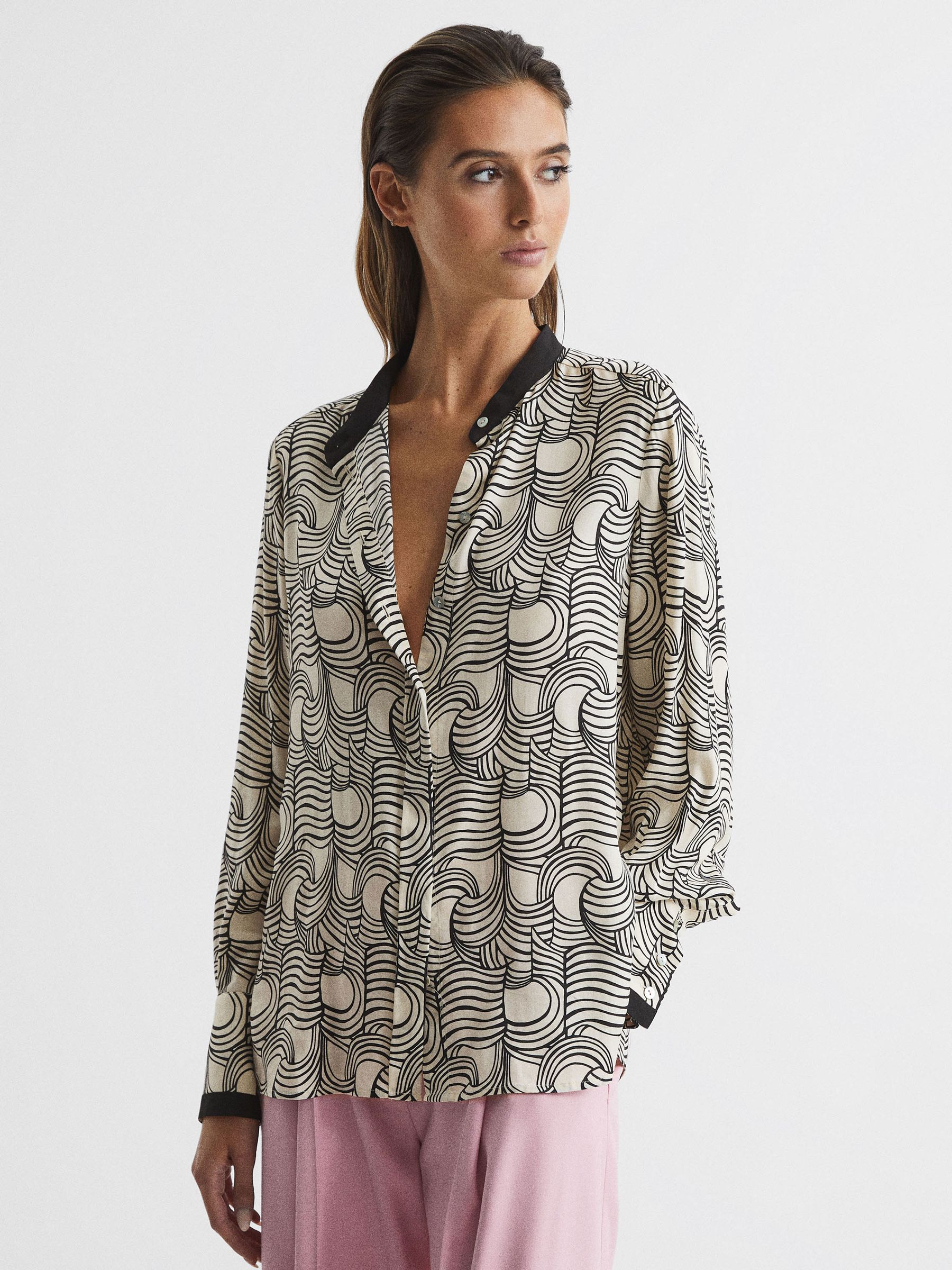 Swirl Print Shirt Blouse in Cream/Black