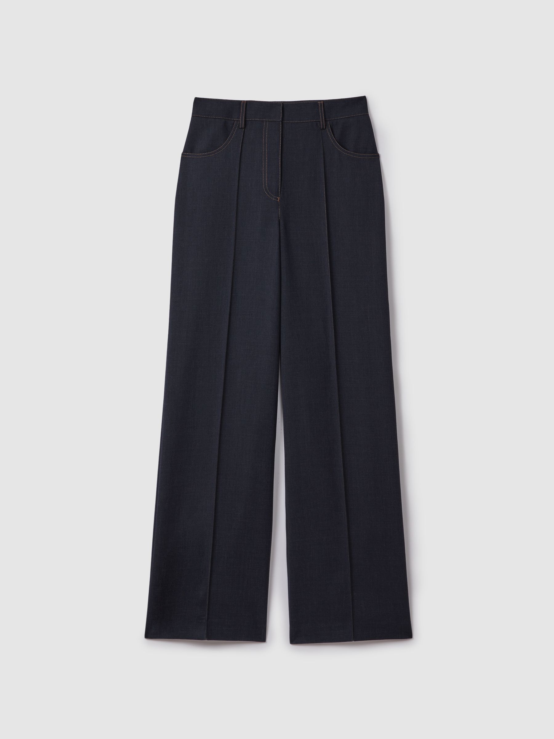 Wool Blend Denim Look Suit Trousers in Navy