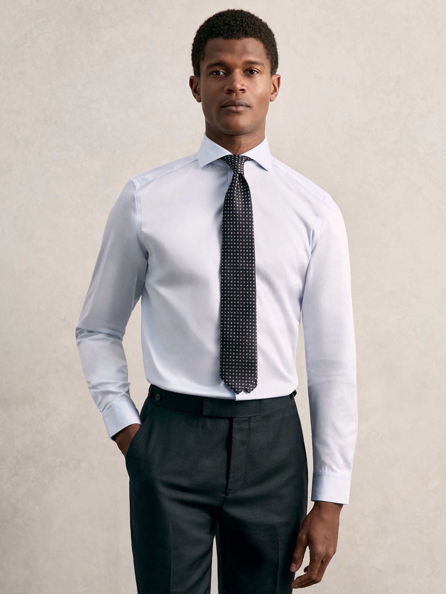 Regular Fit Cotton Sateen Shirt in Mid Blue