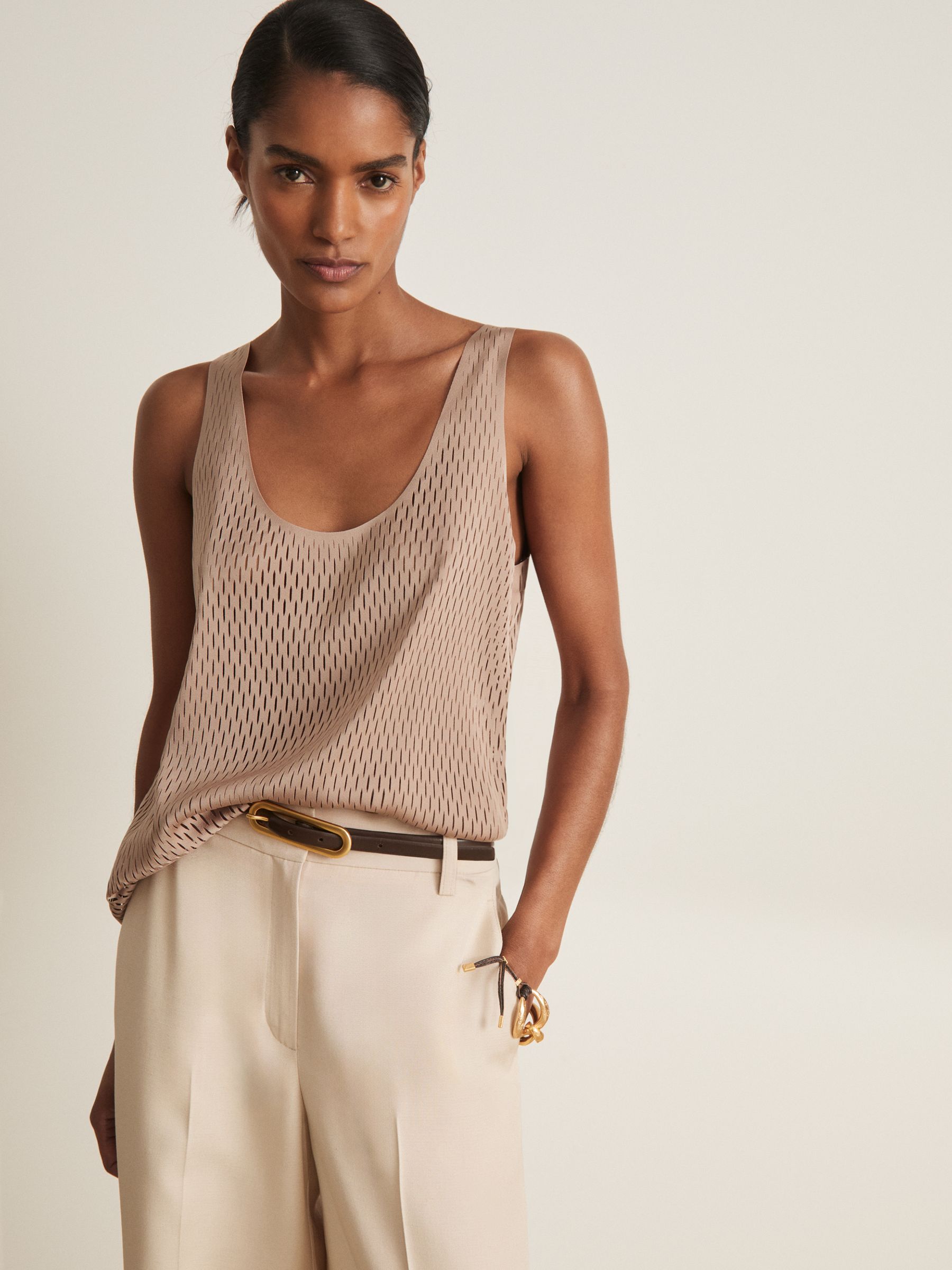 Atelier Laser-Cut Vest Top in Taupe