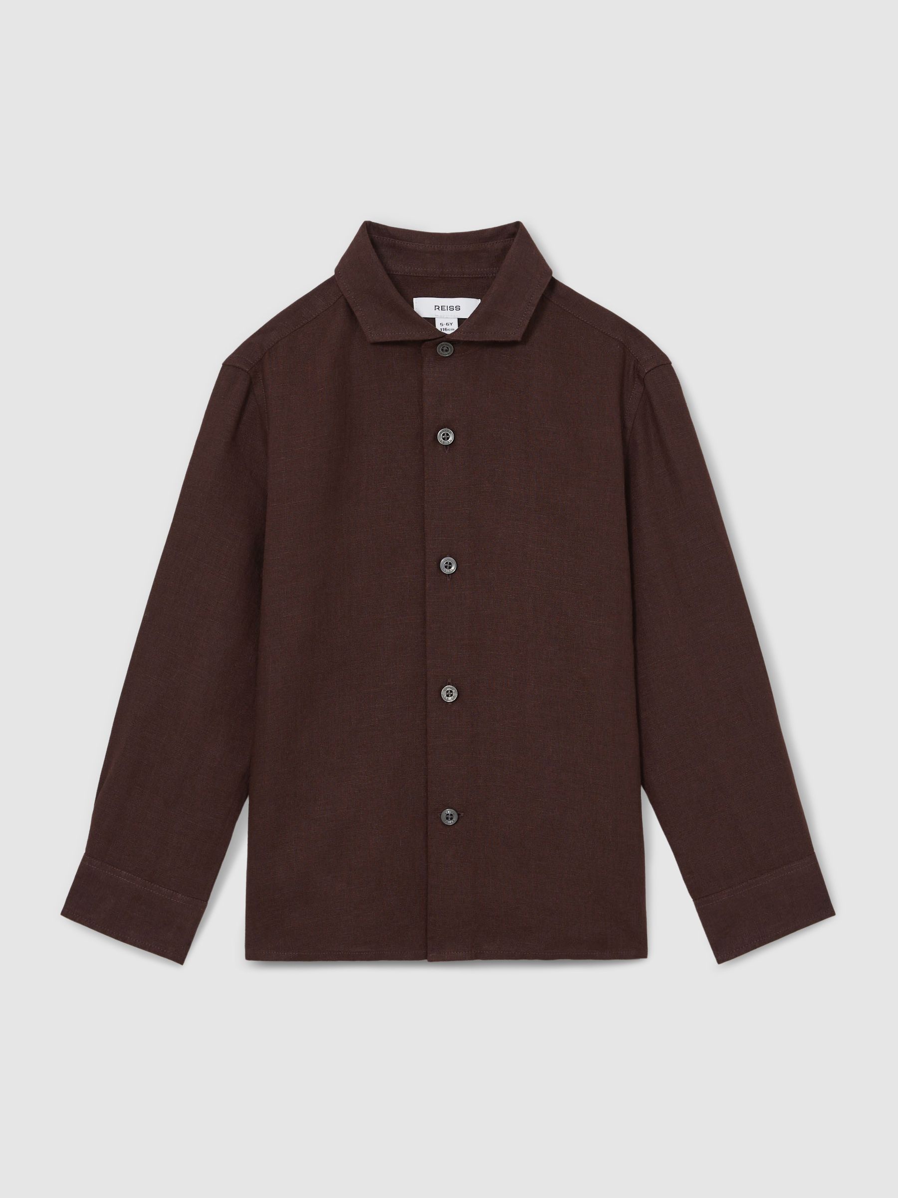9-13 yrs Linen Cutaway Collar Shirt in Dark Brown