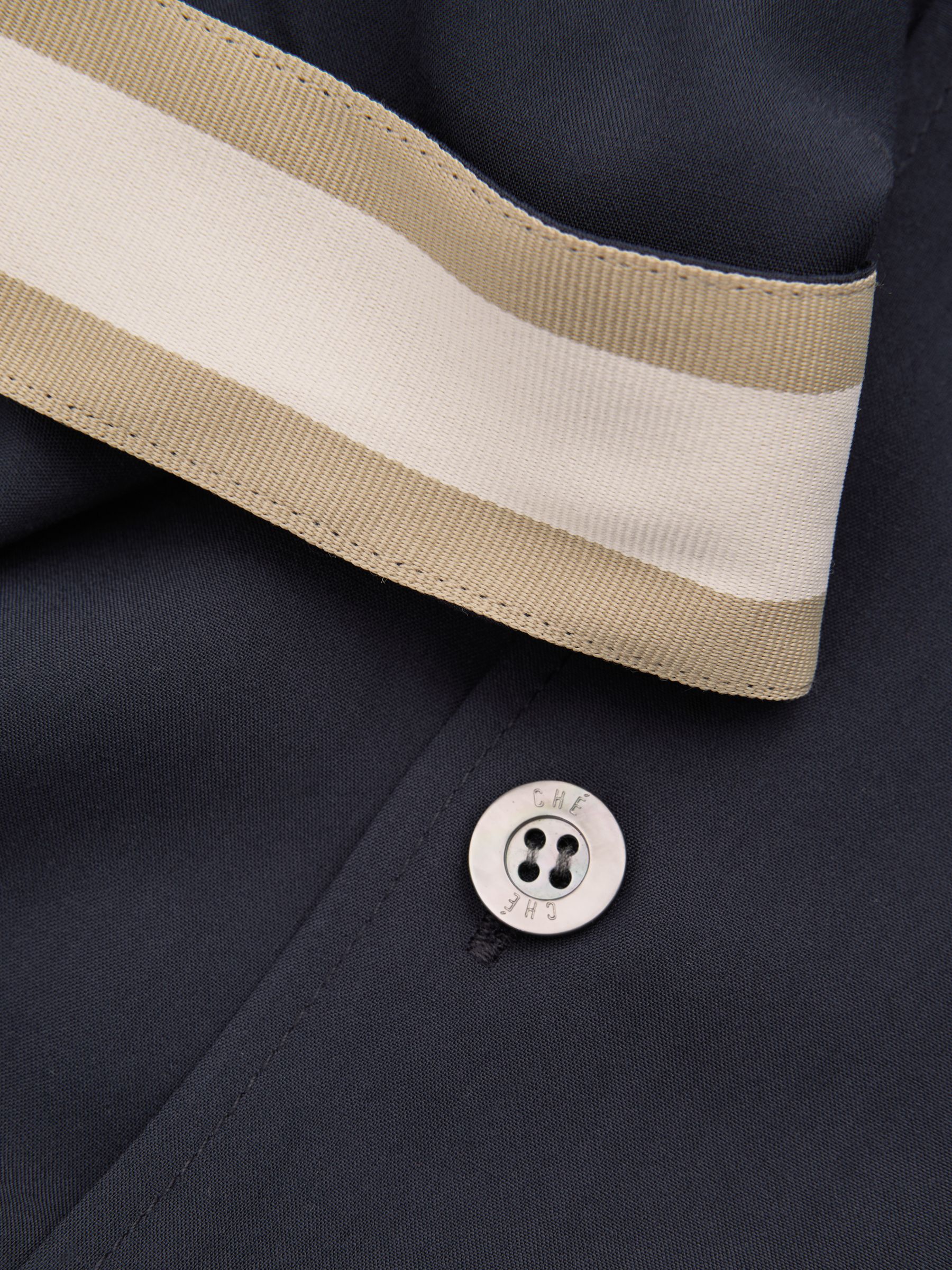 Reiss | Ché Cuff Detail Cuban Collar Shirt in Navy