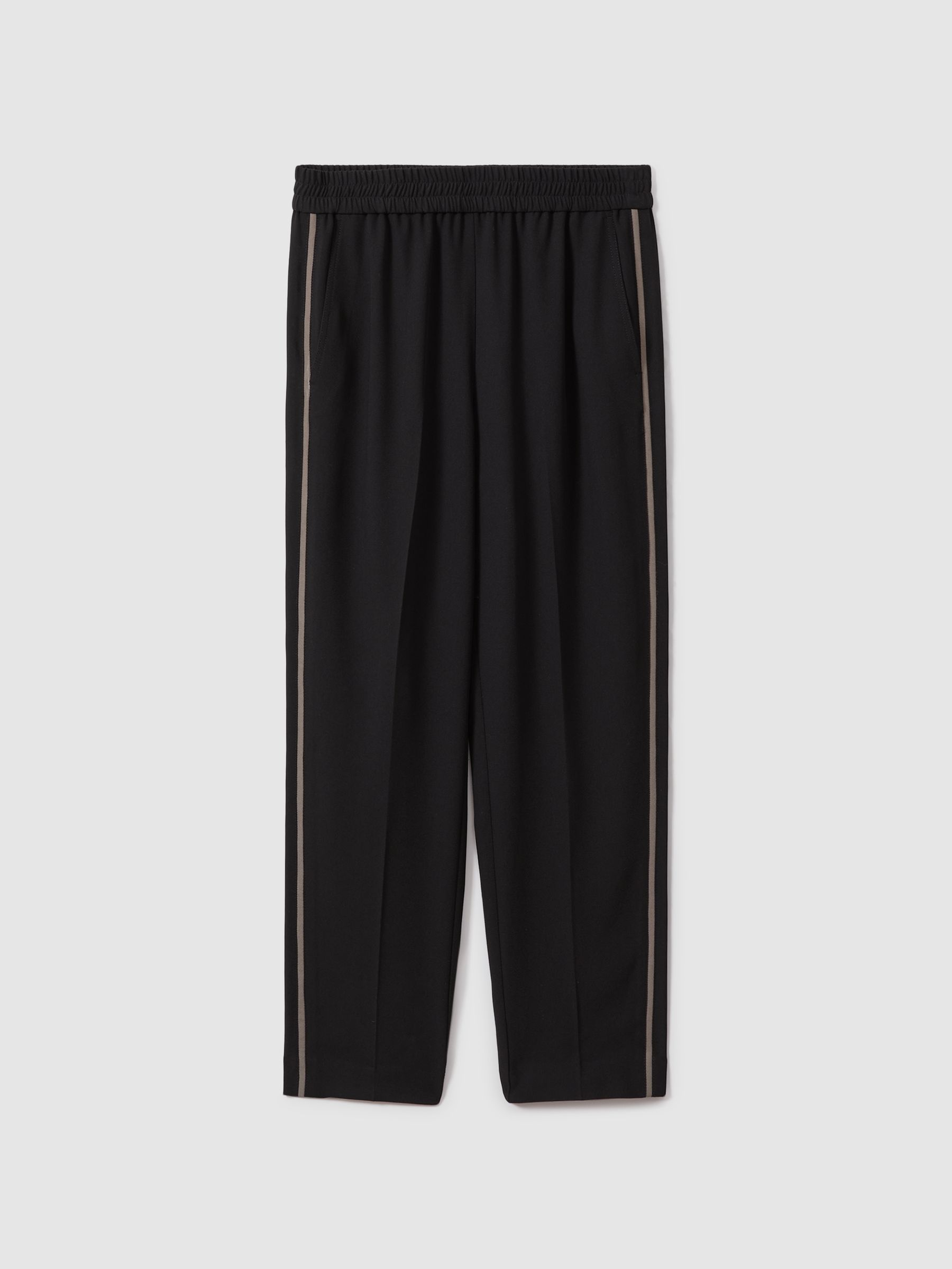 Elasticated Side Stripe Tapered Trousers in Black
