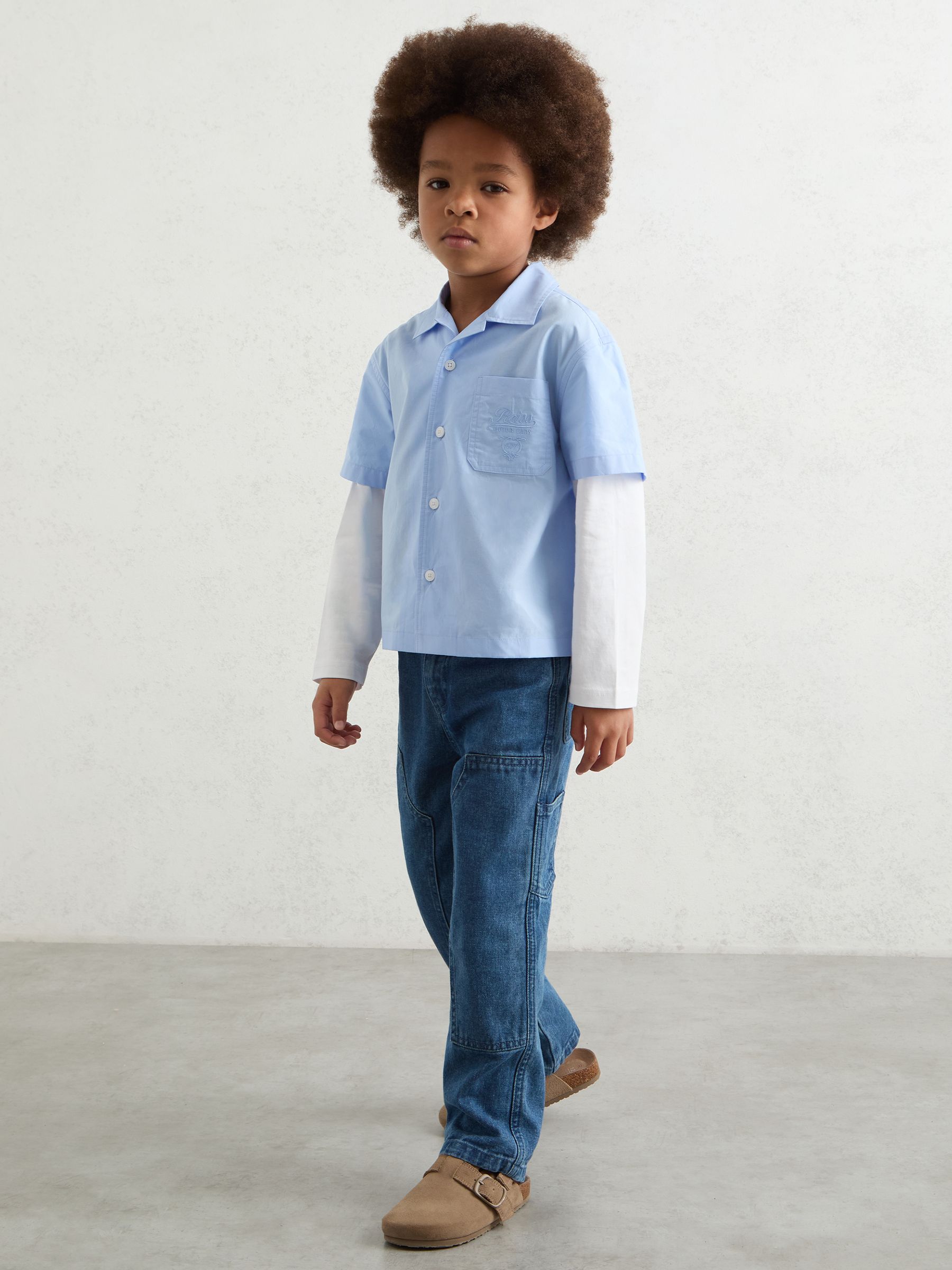 9-13 yrs Cotton Motor Cars Dual-Sleeve Shirt in Blue/White