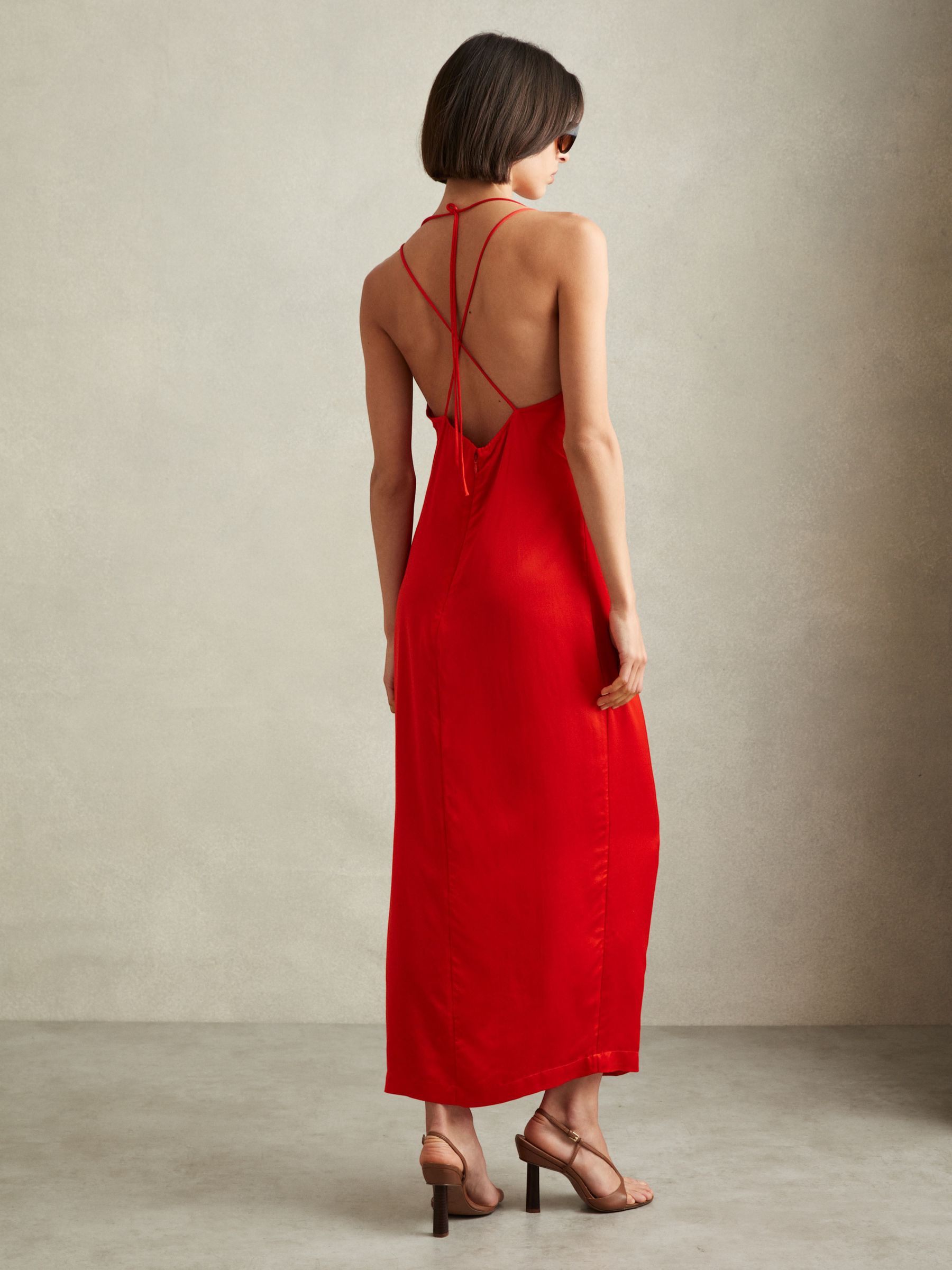 Satin Cowl Neck Maxi Dress in Orange