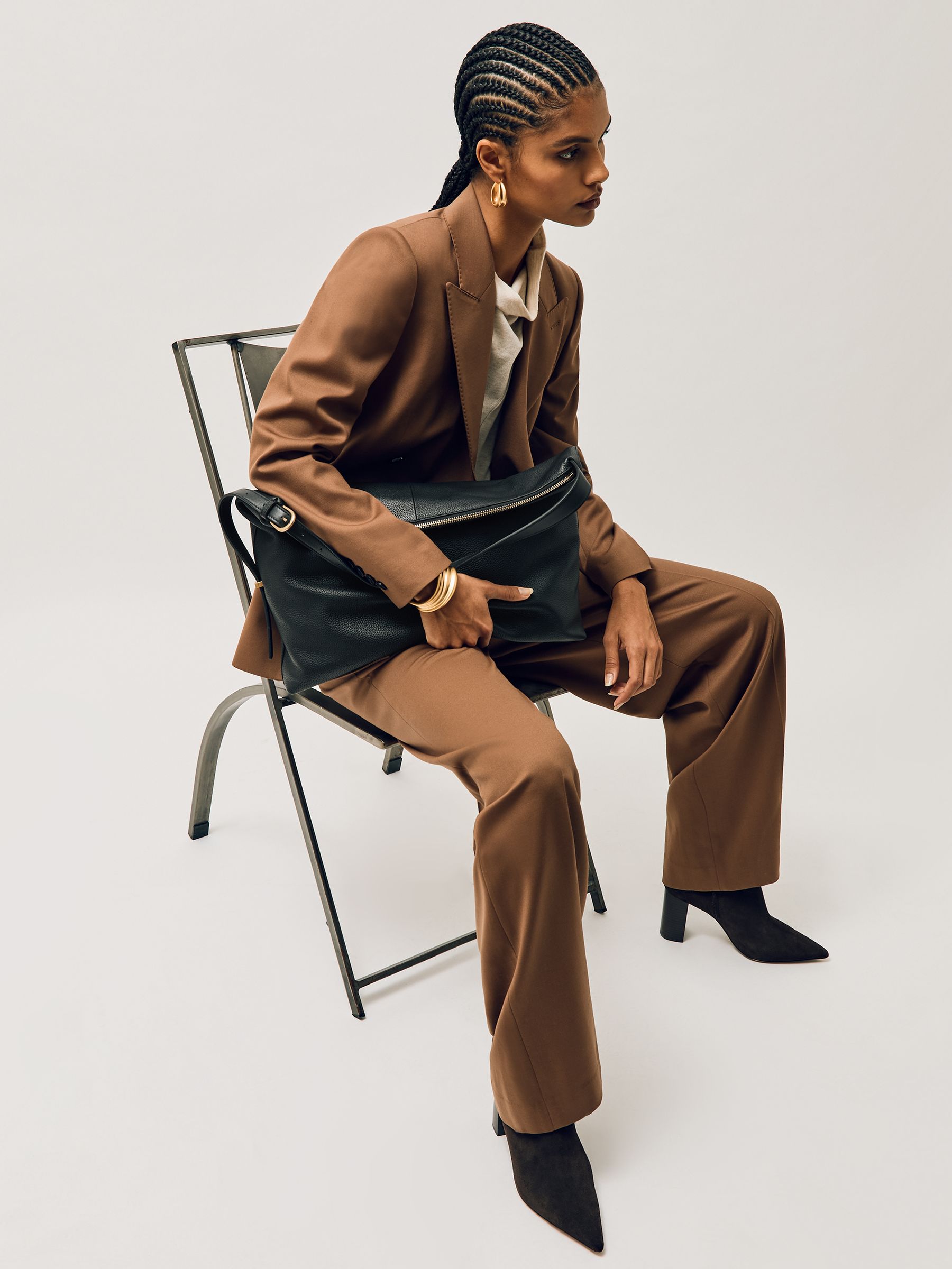 Grained Leather Tote Bag in Black