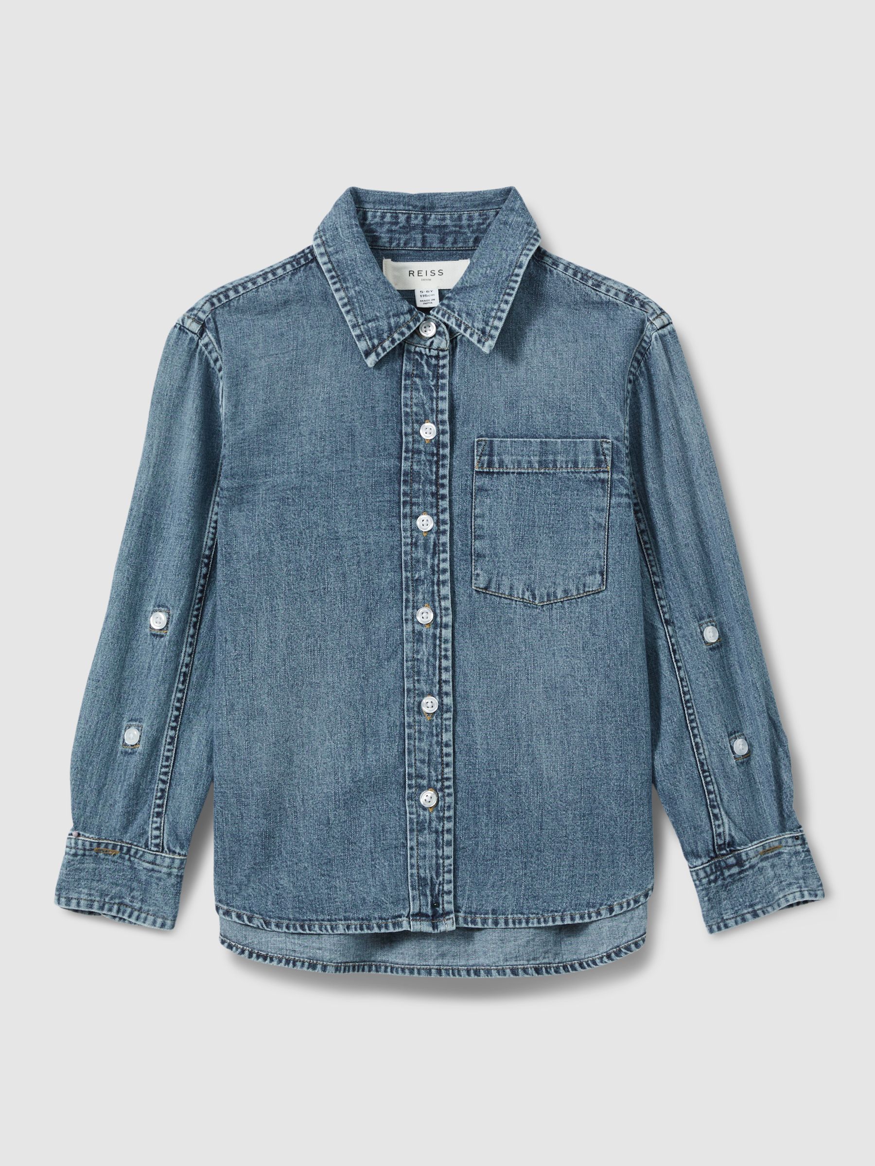 9-13 yrs Denim Button-Through Shirt in Blue
