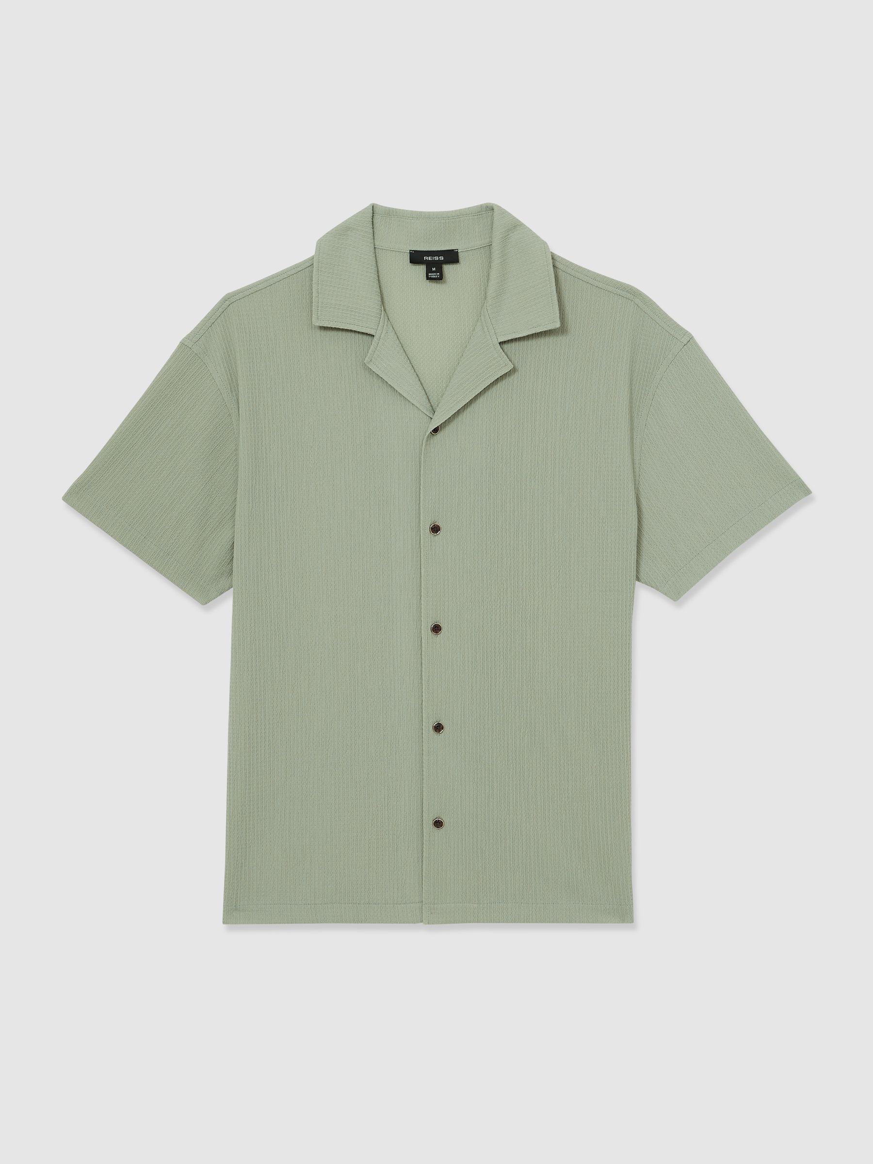 Textured Crepe Cuban Collar Shirt in Sage Green
