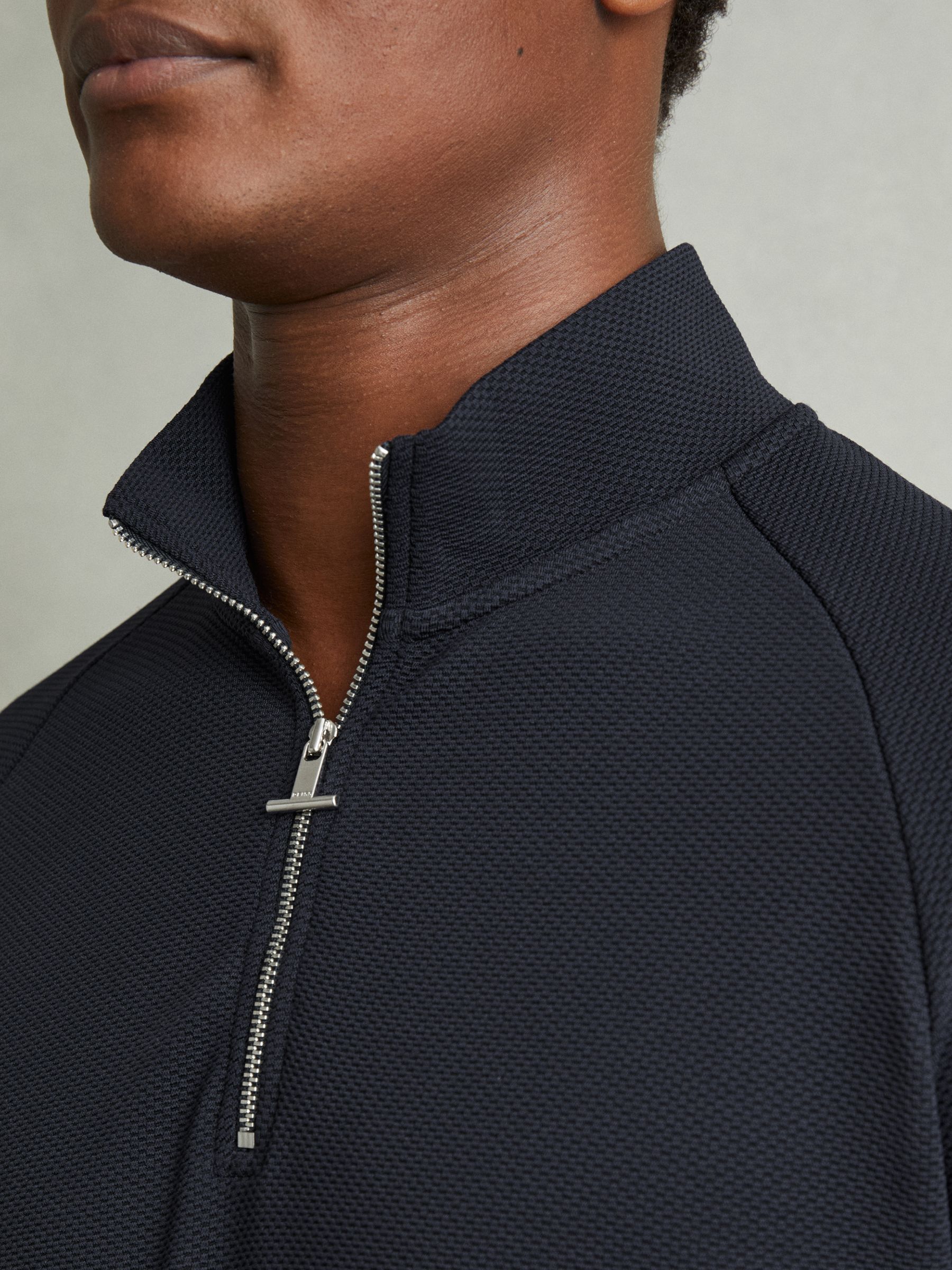Textured Half-Zip Funnel-Neck Sweatshirt in Navy