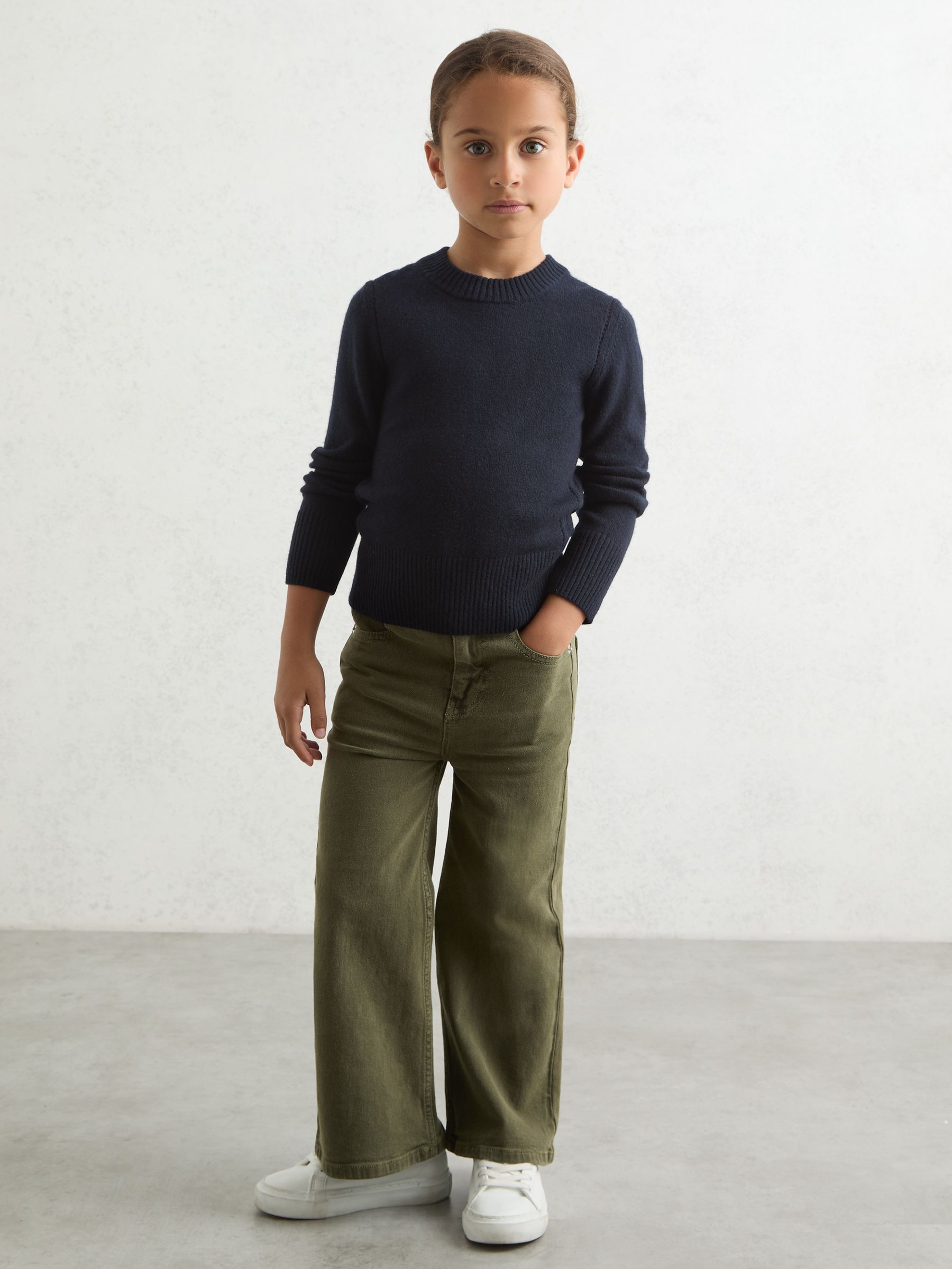 9-13 yrs Wool-Blend Open-Stitch Jumper with Cashmere in Navy
