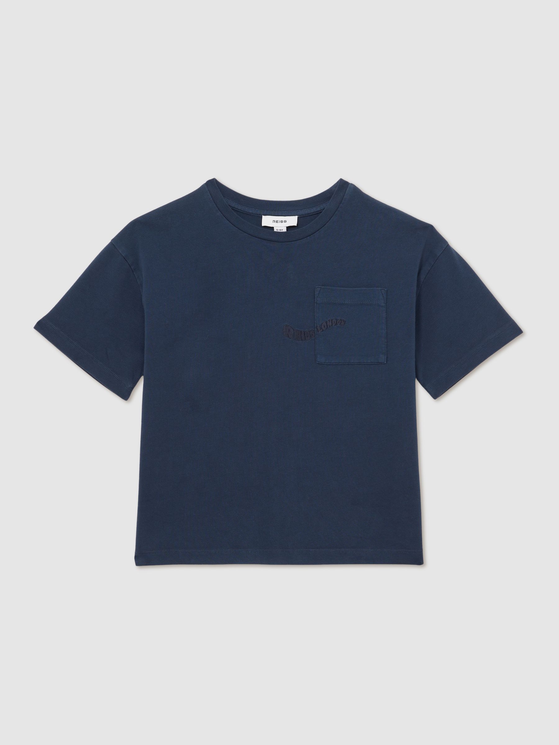 13-14 yrs Cotton Palm-Embroidery Oversize T-Shirt in Washed Navy
