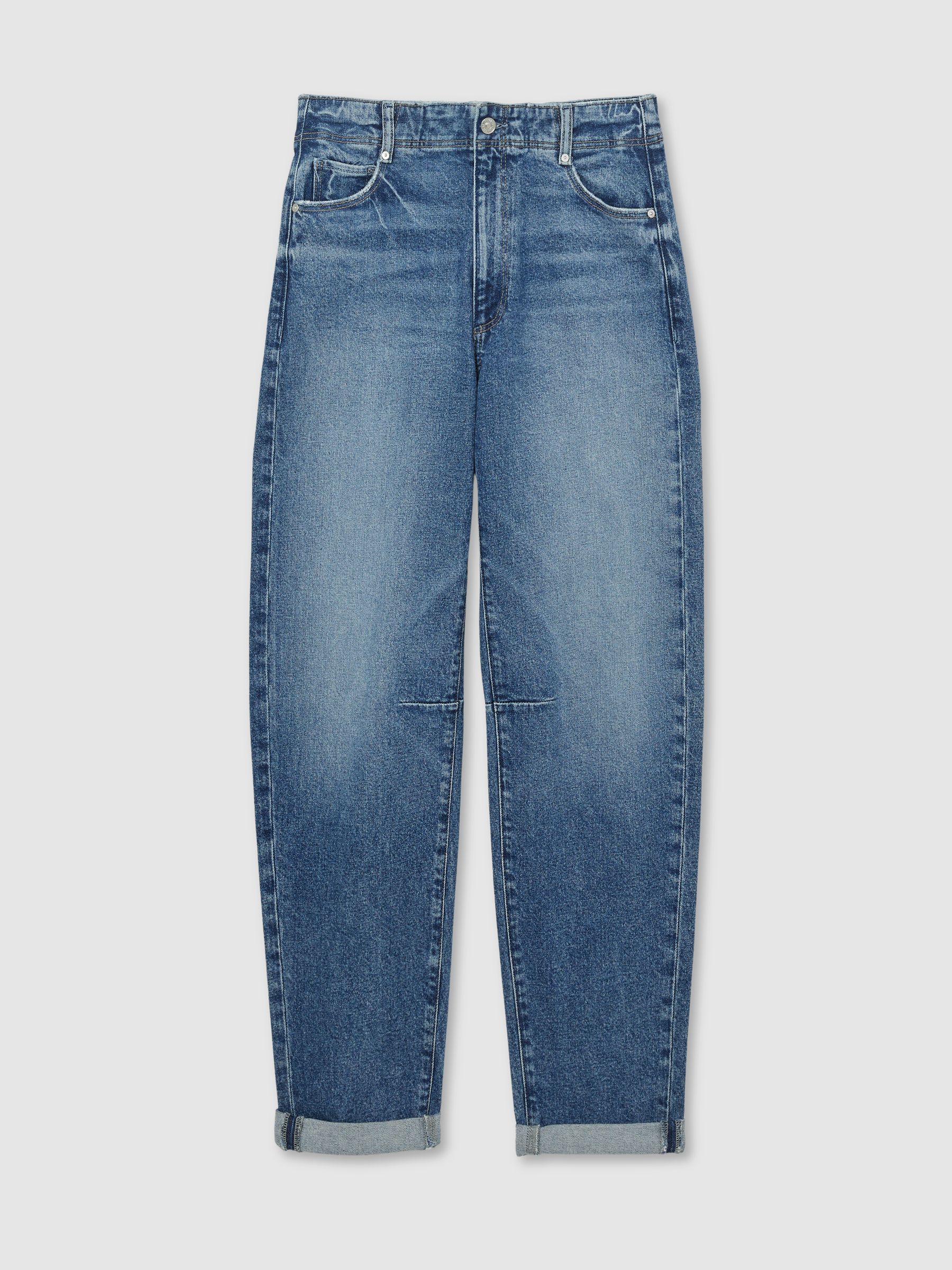 Paige Barrel Leg Turn-Up Rolled Cuff Jeans in Ryland Blue