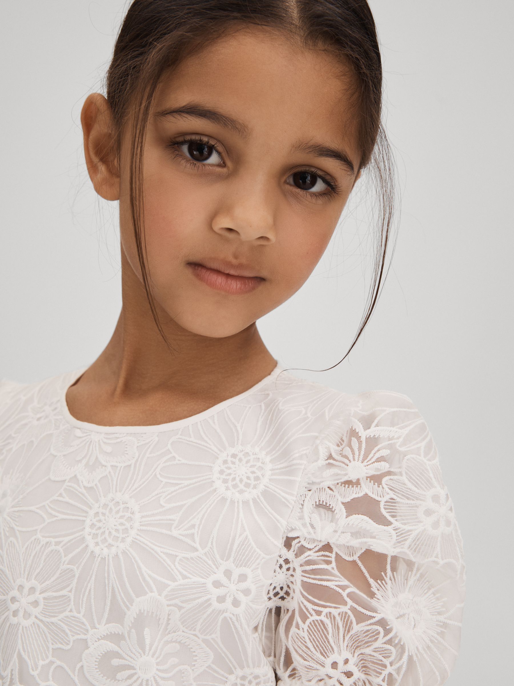 13-14 yrs Lace Puff Sleeve Dress in Ivory